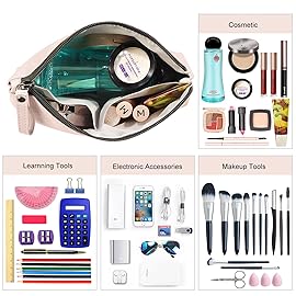 MAANGE Cosmetic Bags for Women Small Makeup Bag for Purse Pu Leather Makeup Pouch Travel Makeup Bag with Zipper Make Up Bag for Travelling (Light Pink)