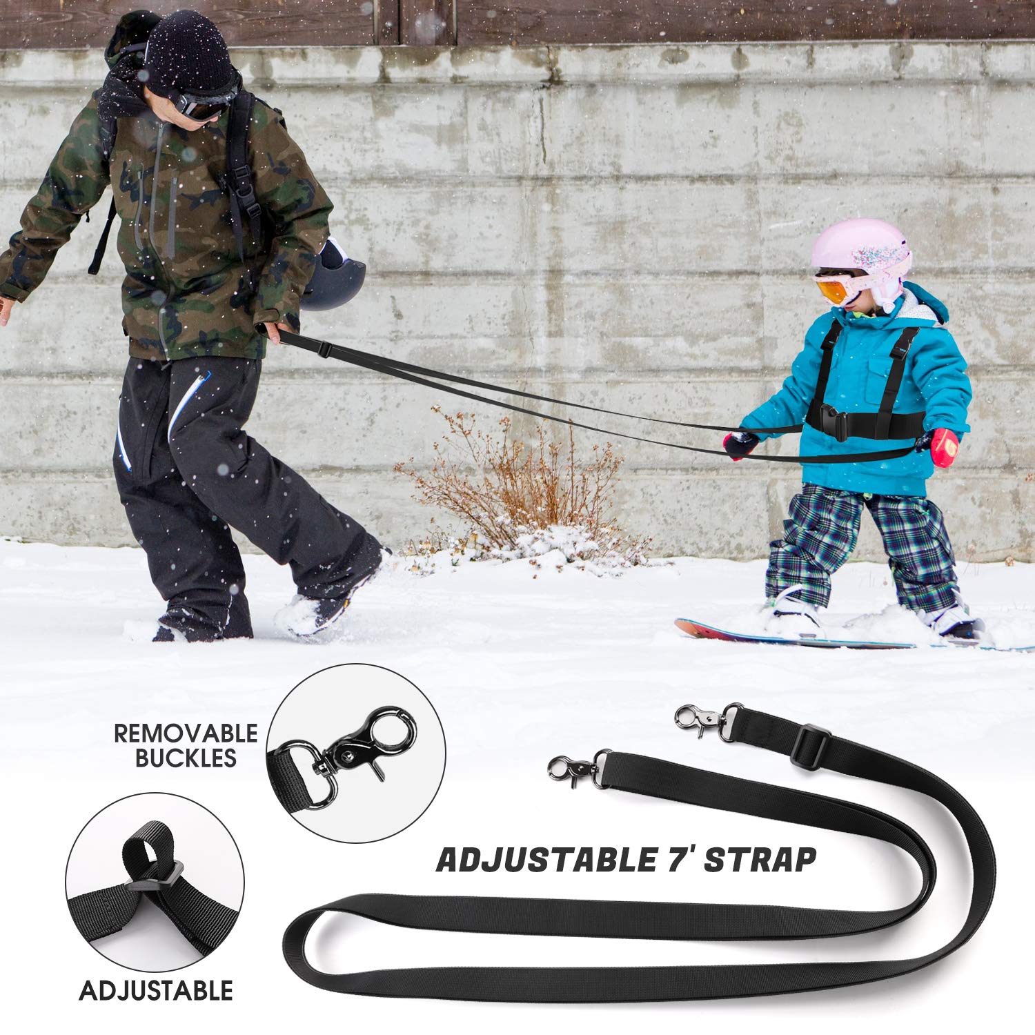 Odoland Imbracatura da Allenamento da Sci e Snowboard con Guinzaglio Rimovibile e Maniglia Sollevamento - Guinzaglio per Sci - Perfetto per i Bambini e Sciatori Principianti