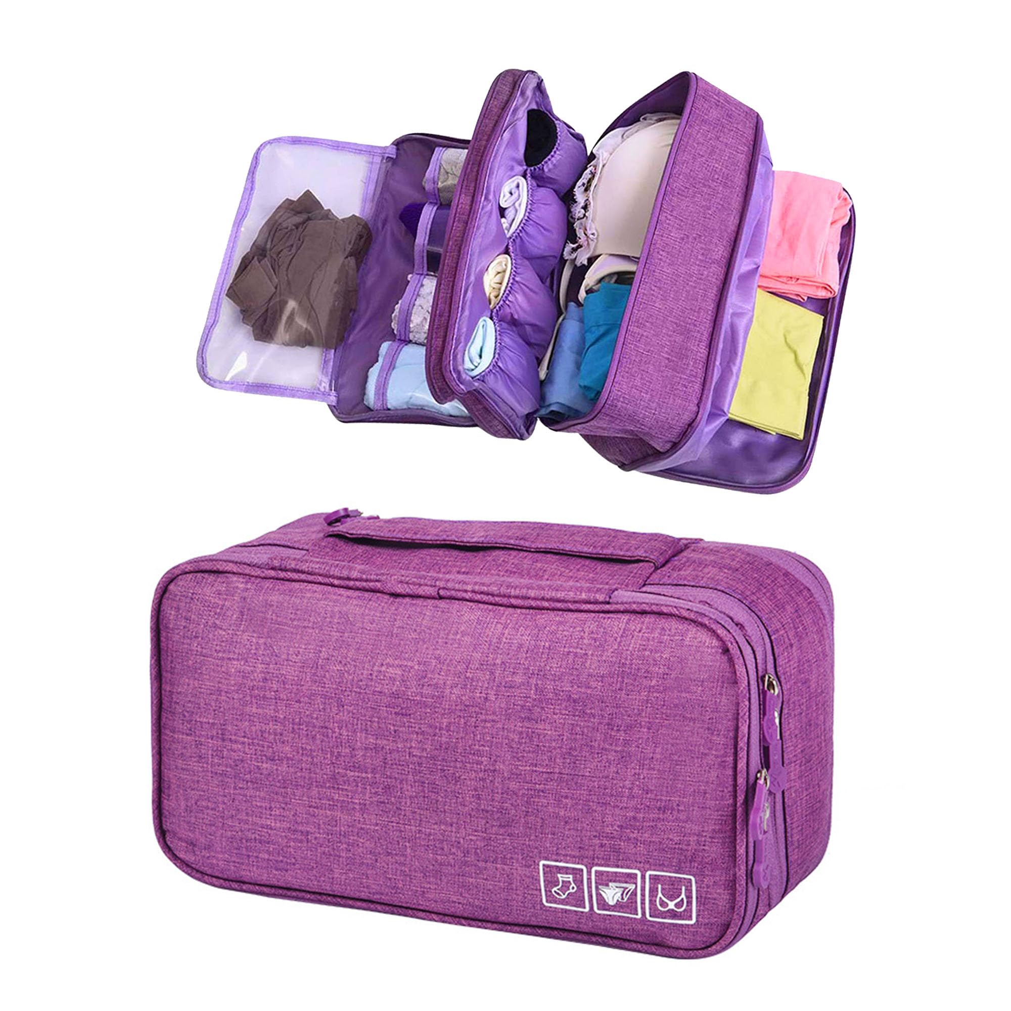 funblast Lingerie Organizer Bag,3 Layer Multifunctional Bra Innerwear Underwear Panties Organizer Bag, Underwear, Innerwear, Cosmetics, Toiletry Bag, Travel Pouch Bag with Zipper Lock (Purple)-picture-25