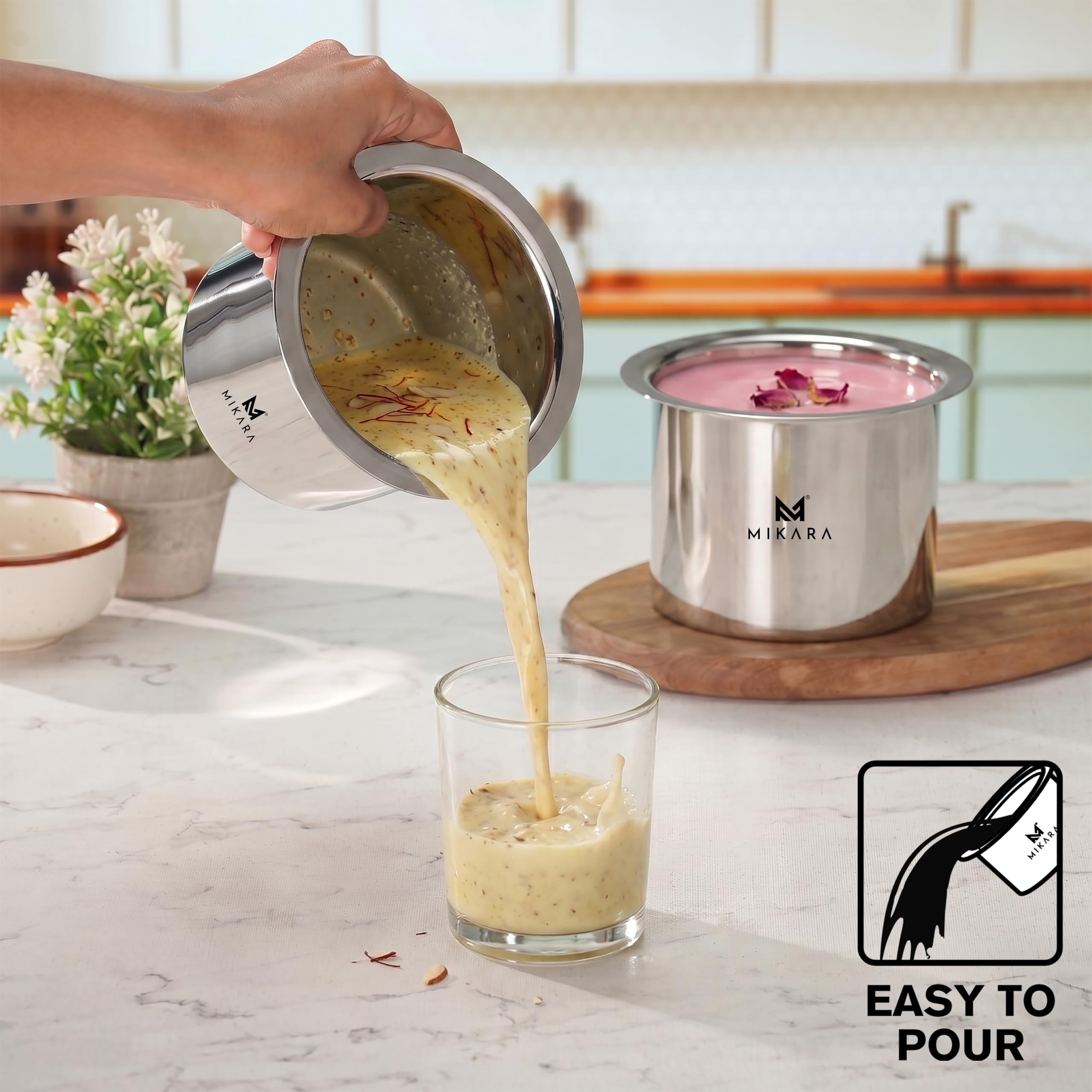 MIKARA Stainless Steel Stackable Tope Set of 2 Without Lid | Space Saving Design | Flat Bottom Heavy Gauge Cookware |Gas & Induction Compatible| Mirror Finish Multipurpose Cookware | (950ml, 1150ml) — Amazon image 2