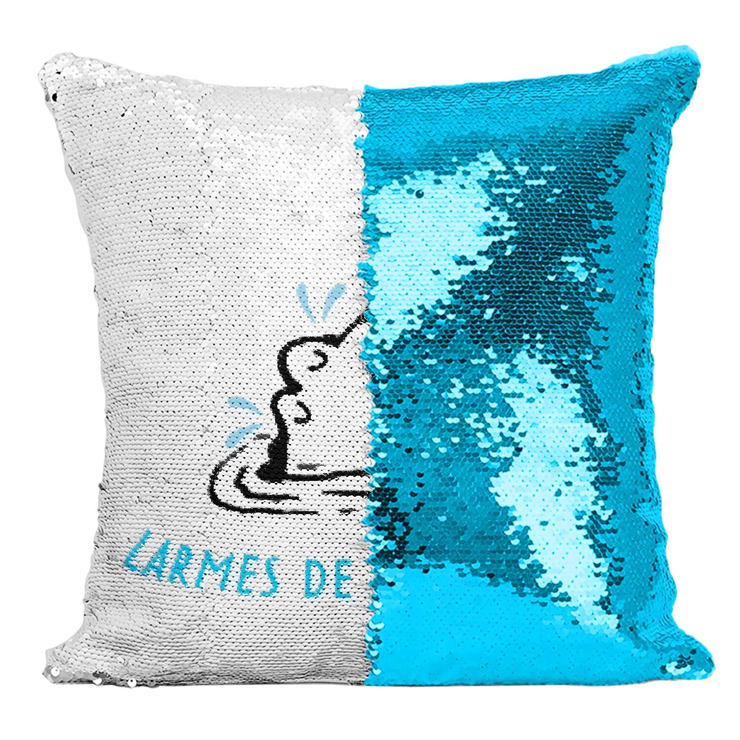Coussin Sequin Paillettes Turquoise : Housse Déco Dessin Original Larmes de Crocodile