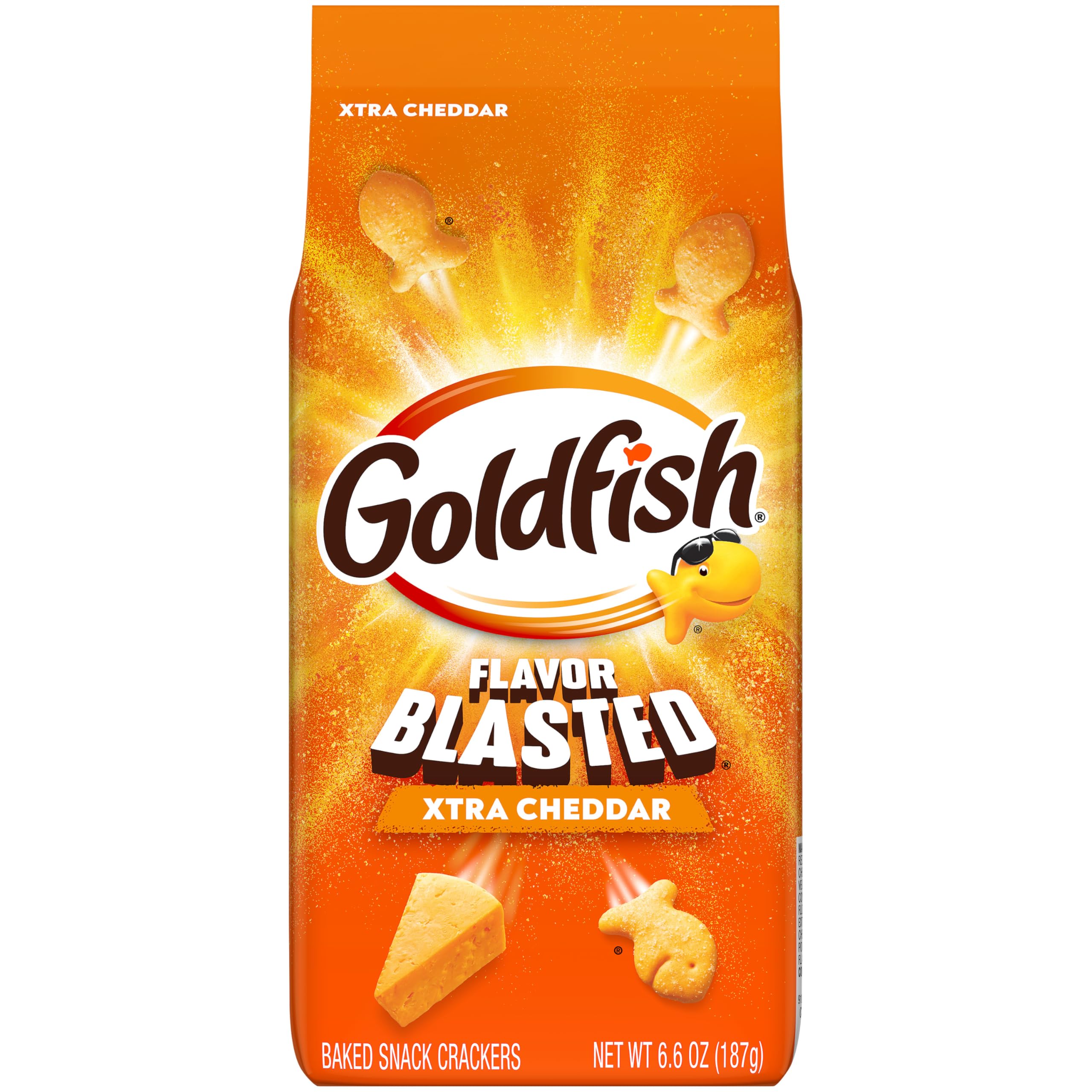 Goldfish Flavor Blasted Xtra Cheddar Cheese Crackers, Baked Snack Crackers, 6.6 oz Bag (Pack of 6)