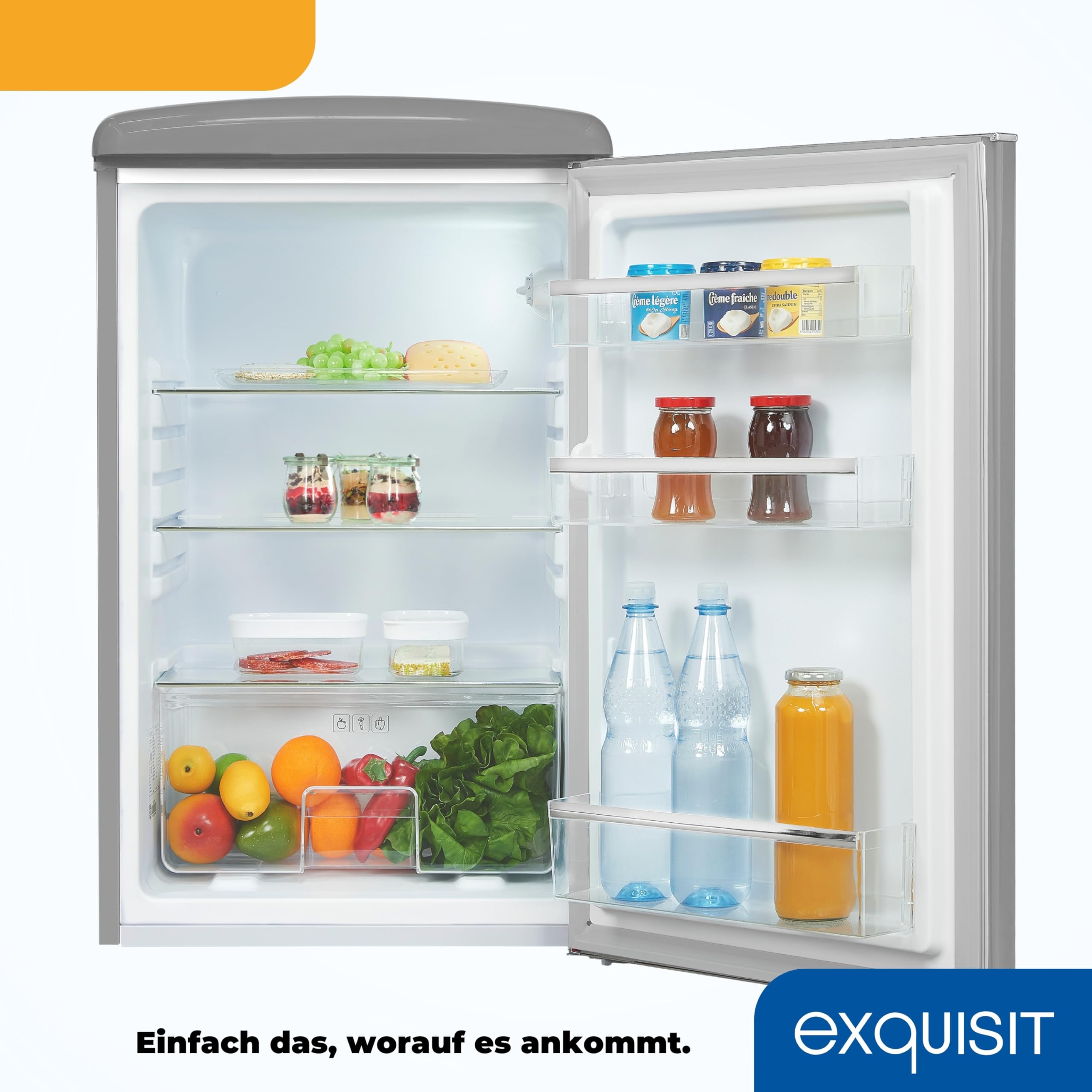 Exquisit Retro-Kühlschrank 122 l - Kühler ohne Gefrierfach - Grau - E