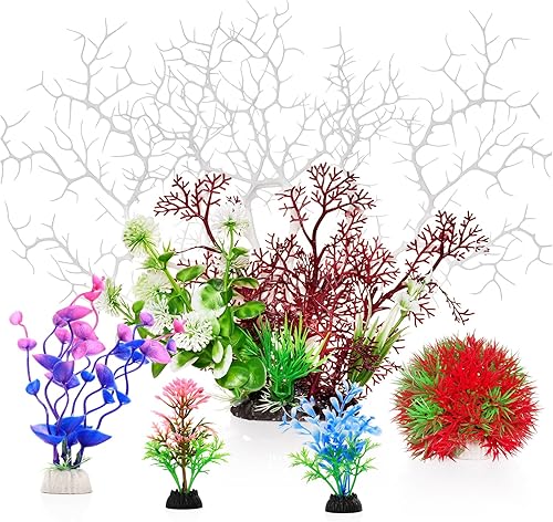 Plantas de acuario, pecera artificial, plantas de plástico, decoración de plantas de coral falso, color blanco, juego de 5 piezas