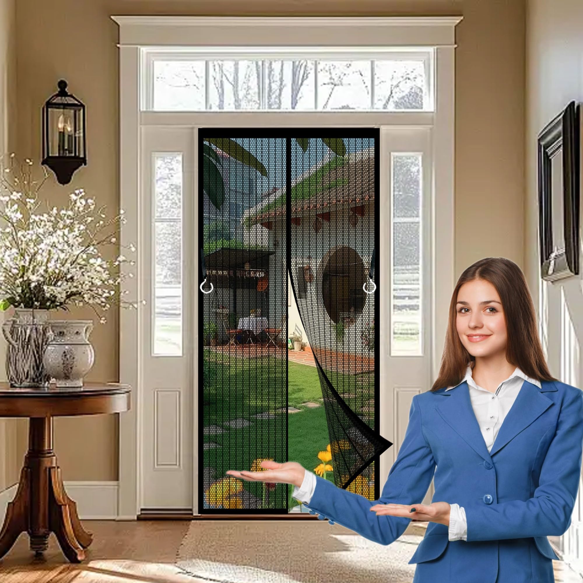 Magnetic Screen Door 116 x 234 cm Powerful Magnets, Self-Sealing, Polyester Fly Screens Doors Nets Lets Fresh Air, Easy to Install for Patio Doors Bedroom, Black