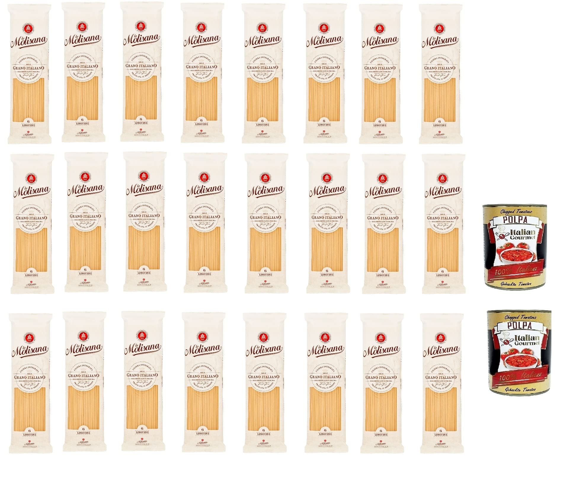 La Molisana Linguine N.6 Pasta Lenta Lavorazione Pastas de sémola de trigo duro, dibujo de bronce, 500 g + 2 Polpa italiana Gourmet