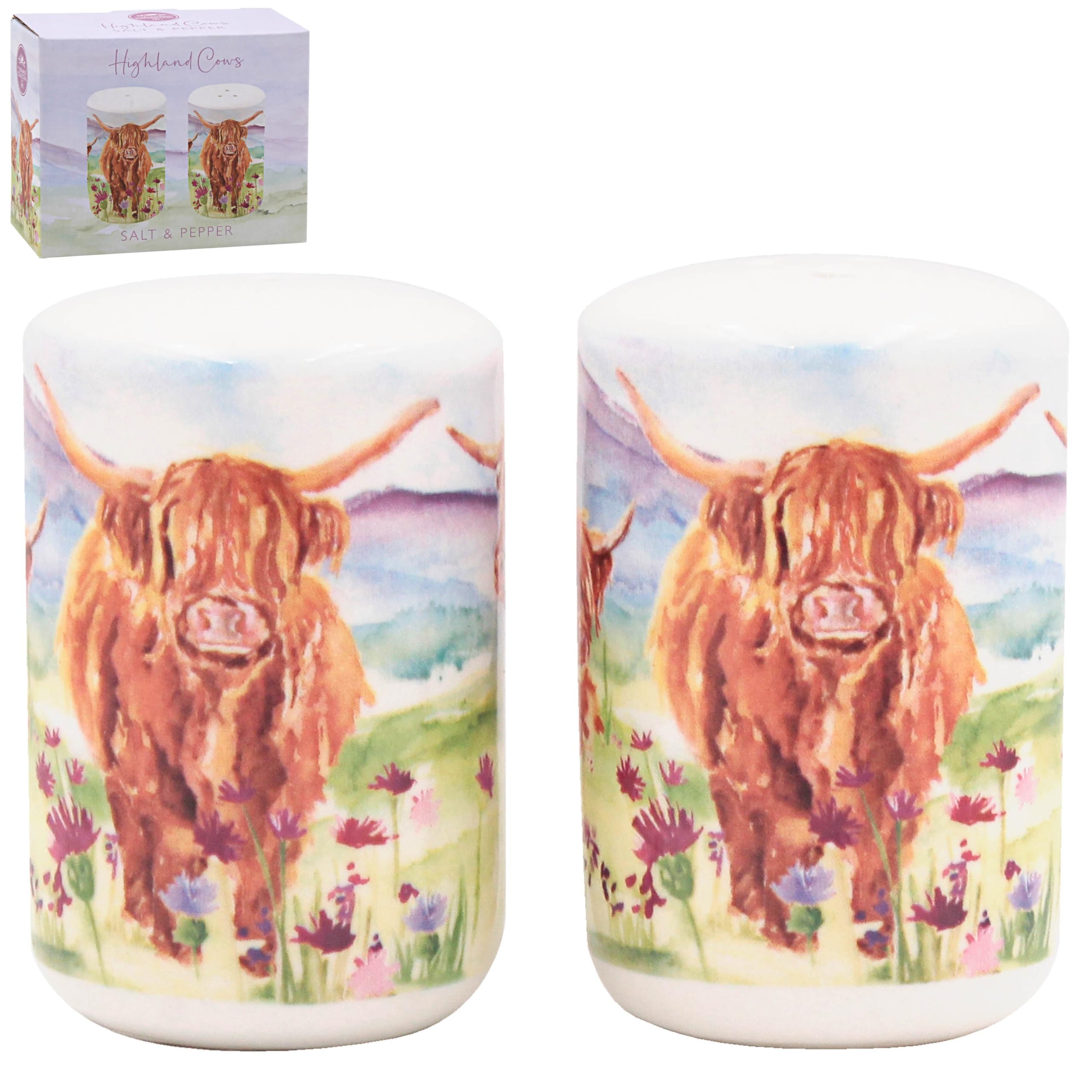 Salt and Pepper Shakers Novelty Cruet Set Tableware -  Highland Cows
