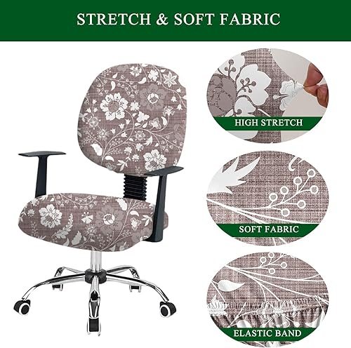 Miniatura 3 de CRFATOP Funda elástica para silla de oficina de computadora, fundas impresas para silla giratoria de escritorio dividido de 2 piezas, funda de