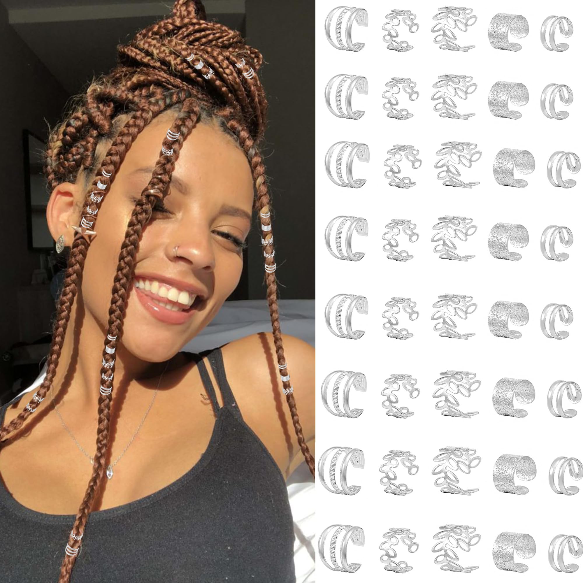 Amazon.com : 40Pcs Silver Hair Jewelry Clips Braids Hair  display picture 3