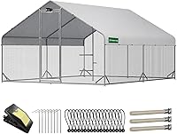 CHIKENCOOP Large Chicken Coop with Run, Raccoon-Proof Mesh, Solar Light & Waterproof Roof - 2-Room Farm Poultry Cage