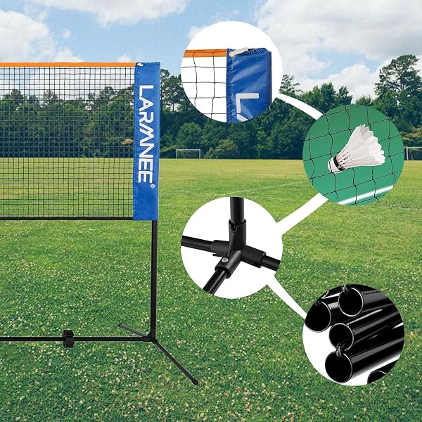 LARMNEE Filet de Badminton, Filet de Badminton Pliable, Réglable sur 3 Hauteurs, Filet de Tennis Portable, Filet de Volley Exterieur, Cadre Robuste Métal, avec Sac de Transport - 3