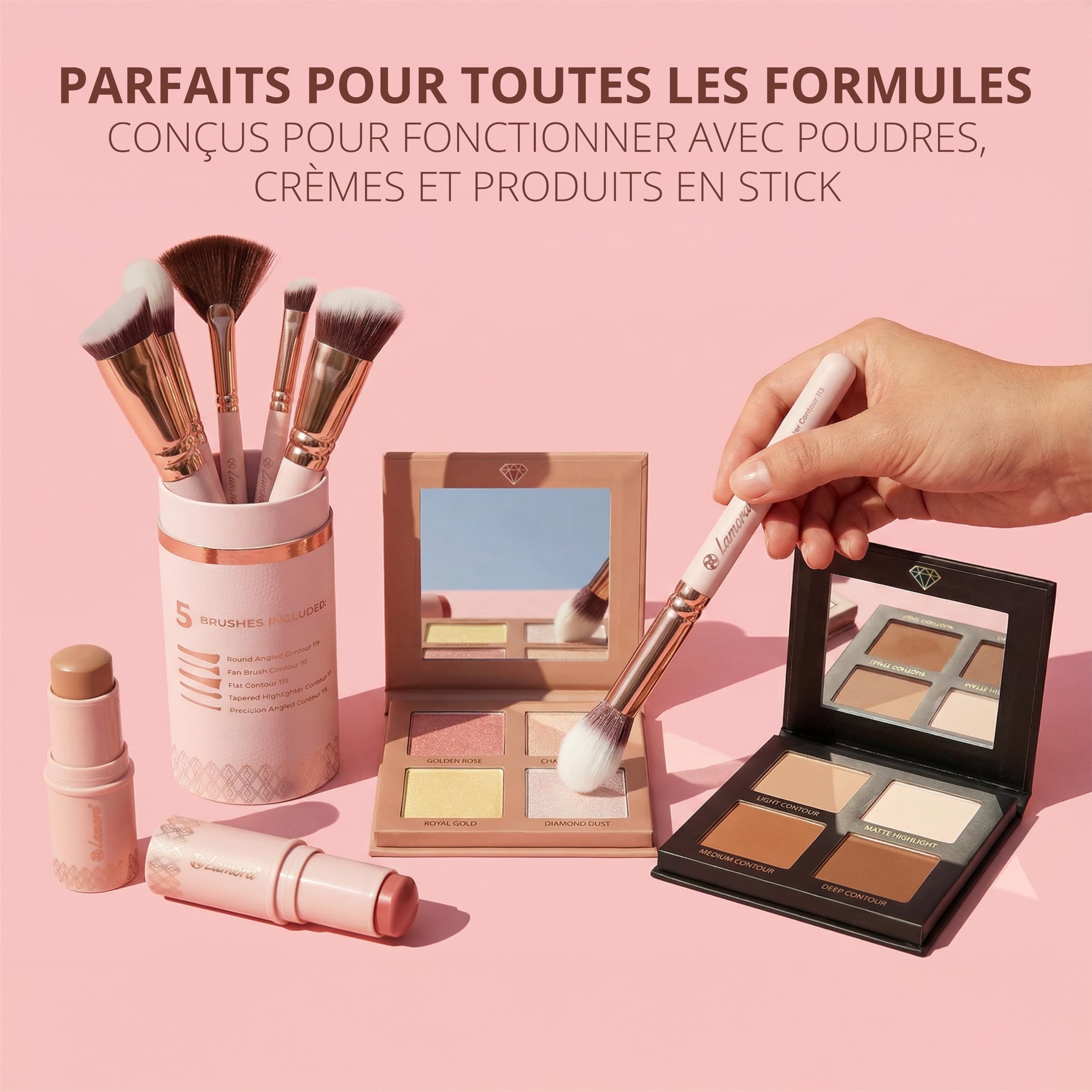 Set Pinceaux Maquillage Teint Contouring Poudre Rouge - Kit Sculptant Pour Visage - Parfait Pour le Mélange Liquide, Crème ou Poudre Cosmétique Sans Défaut - Polissage, Pointillé.