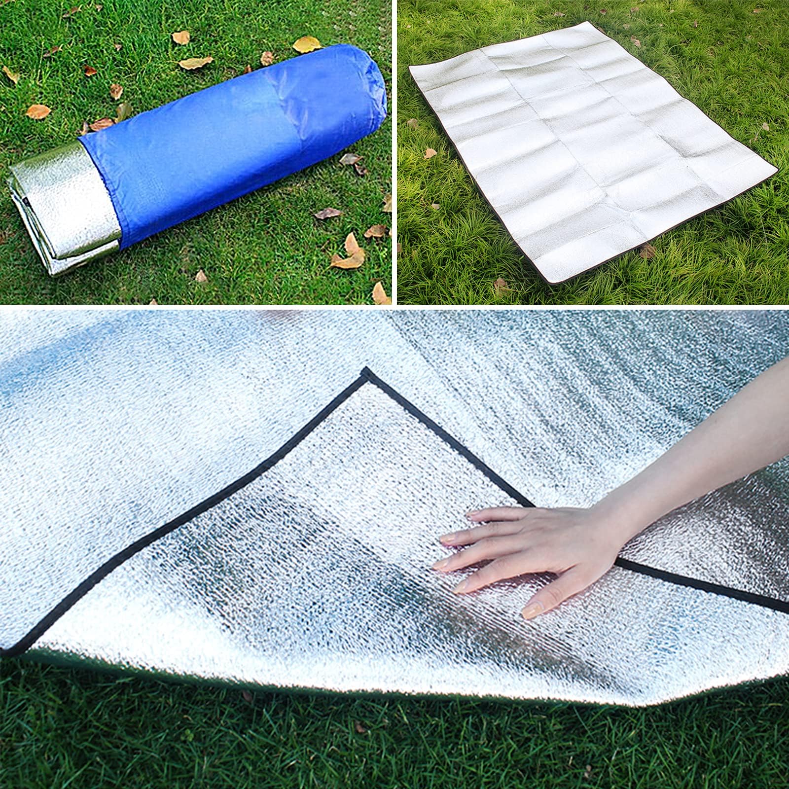 Camping Insulation Mat 200 * 150cm składana aluminiowa mata izolacyjna z pianki do spania na zewnątrz kemping, piesze wycieczki, piknik (srebrna)