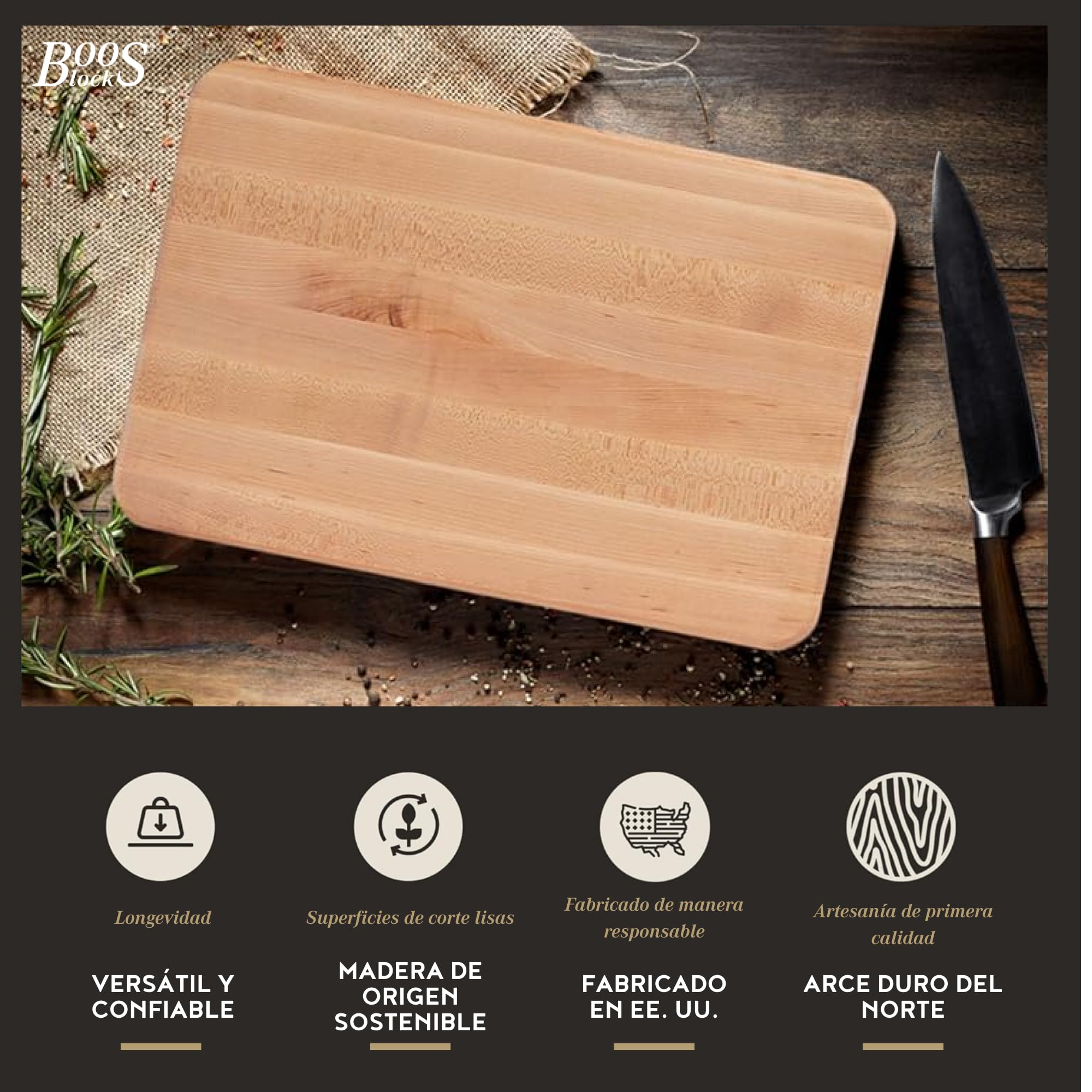 Boos Block Tabla Cortar Cocina - Tabla de Servir - 50,8 x 35,6 x 3,2 cm | Madera dura de arce duro de América del Norte - Reversible