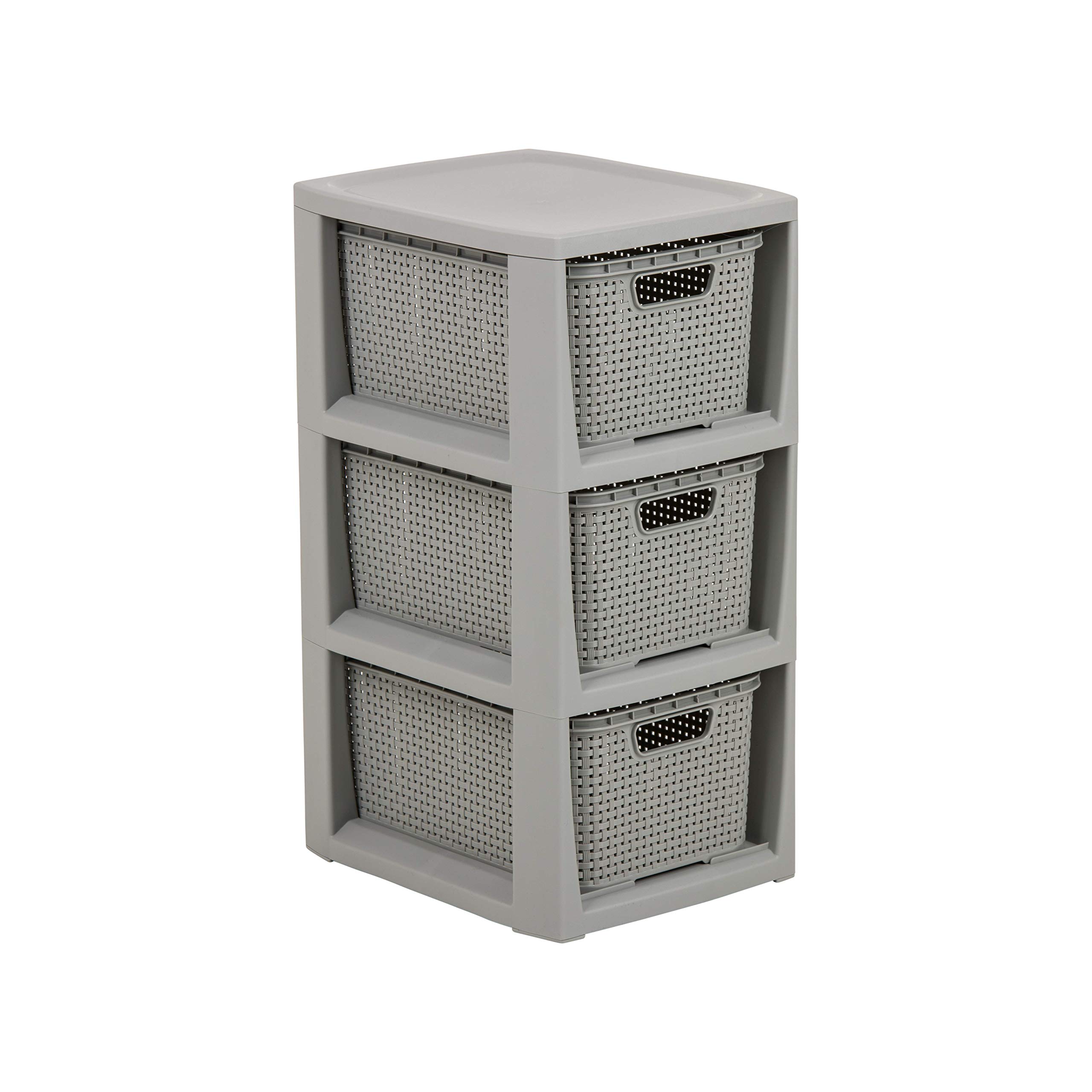 Branq Home Essential Light Grey Branq - Home Essential, Rattan Design Bpa Free Plastic 3 Drawer Storage Unit, Ideal For Home Office, Bedroom And Bathroom Storage, 29.5 X 24 X 48.7 Cm (Lxwxh)