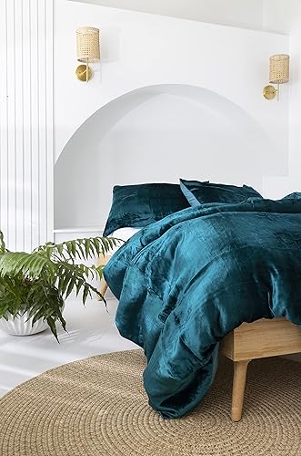 Miniatura 2 de Sophia-Art 3 piezas de ropa de cama de terciopelo de rayón de lujo, funda de edredón de un solo color, funda de edredón (verde azulado, tamaño