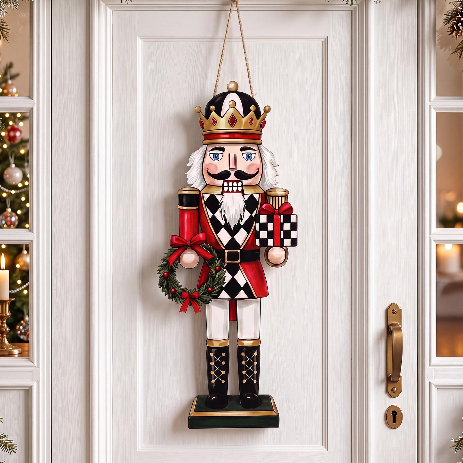 RattanView Christmas Checkered Nutcracker Soldier Door Hanger