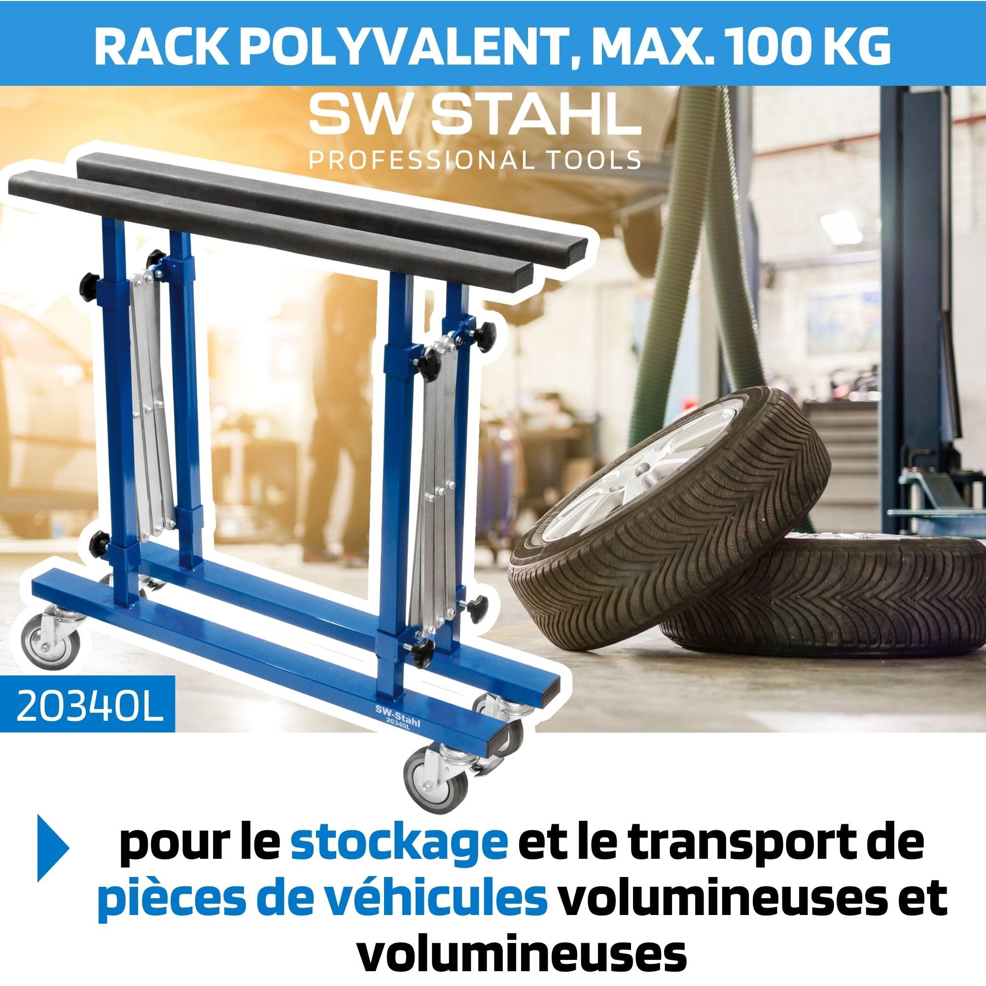SW-Stahl 20340L Support Multi-Usage pour Équipement et Outils d'Atelier | Tréteau multifonction adaptable, idéal pour le rangement et l'organisation de matériel professionnel de garage.
