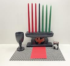 Kwanzaa Sankofa Candleholder & Celebration Set (Black & Red) - Made in Ghana