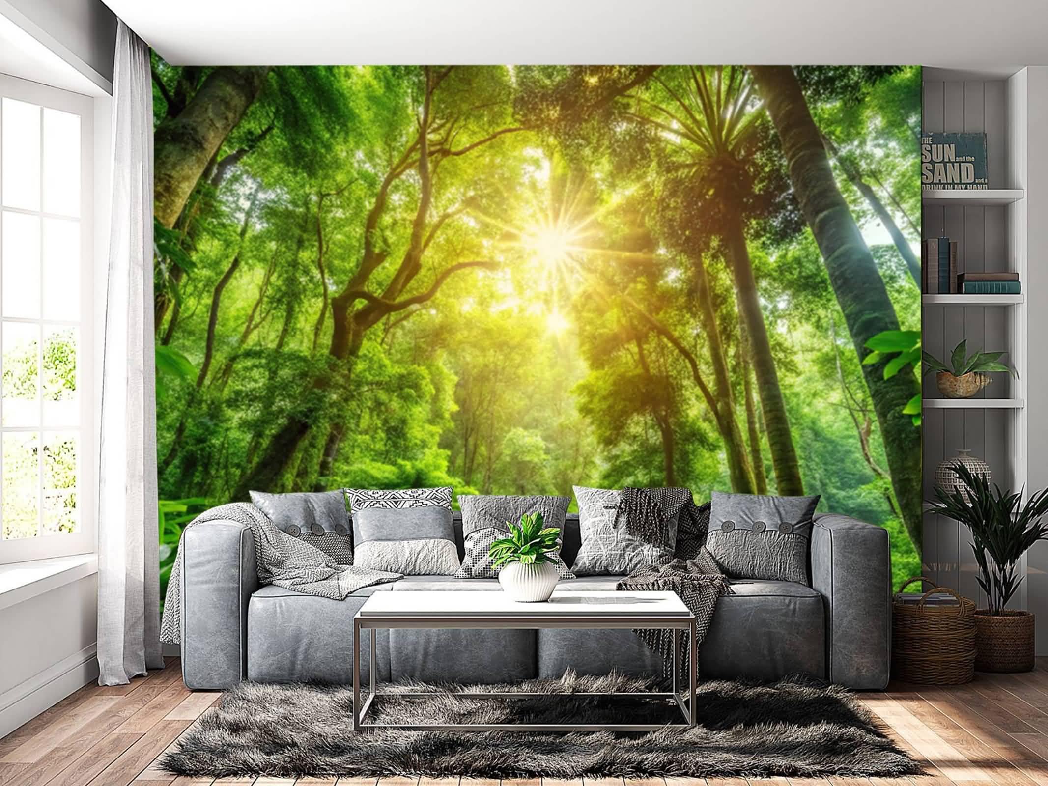 Musihy Landschaft Wandteppich, 350x256cm Sonnenlicht Wald NaturlandschaftWandbehang Dekoration für Wohnzimmer Schlafzimmer & Schlafsaal, Grün