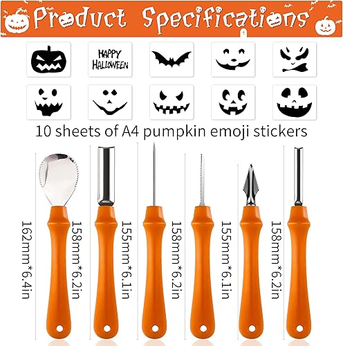 Miniatura 2 de Kaliosy Kit de 6 herramientas de tallado de calabaza de Halloween, herramientas de tallado de acero inoxidable para Halloween, faroles decorativos,