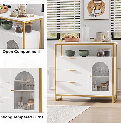 Miniatura 7 de FACBOTALL Armario de almacenamiento con puerta de vidrio, aparador de buffet industrial moderno, gabinete de barra de café independiente, gabinetes