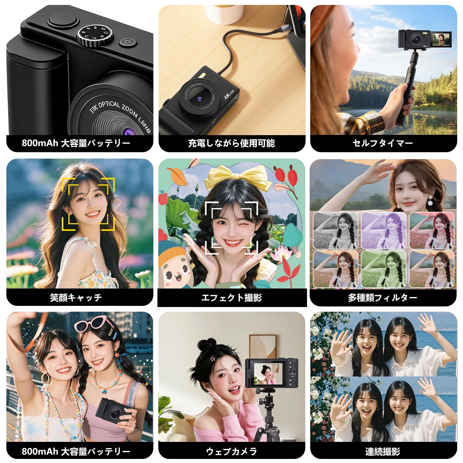 デジタルカメラ 4K対応6400万画素 AF搭載 18倍ズーム 自撮り 初心者 Amazon.co.jp: 【4K デジカメ 6400万画素】デジタルカメラ AFオート