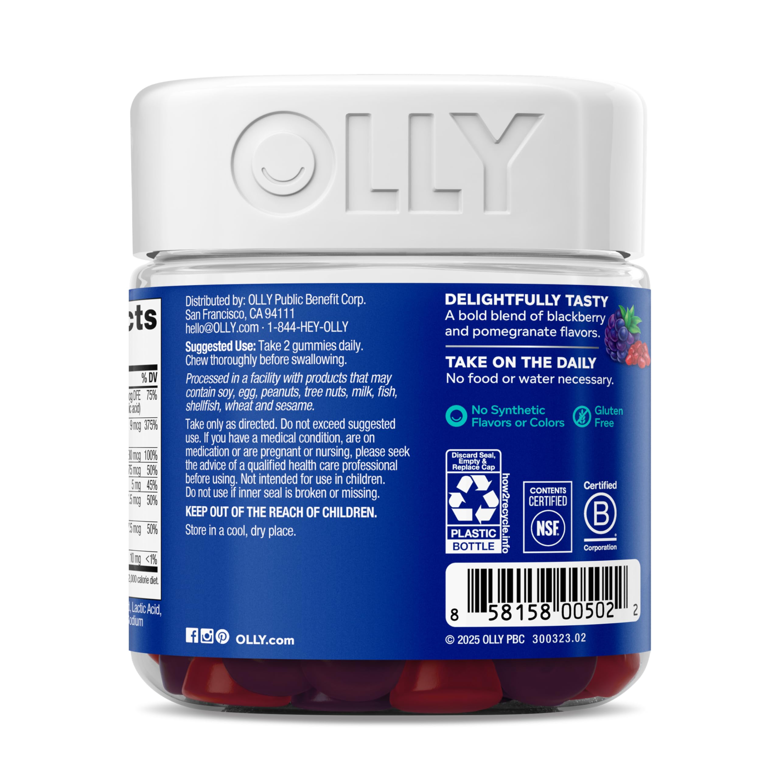OLLY Men's Multivitamin Gummy, Vitamins A, C, D, E, B, Zinc, Blackberry Flavor, 45 Day Supply - 90 Count