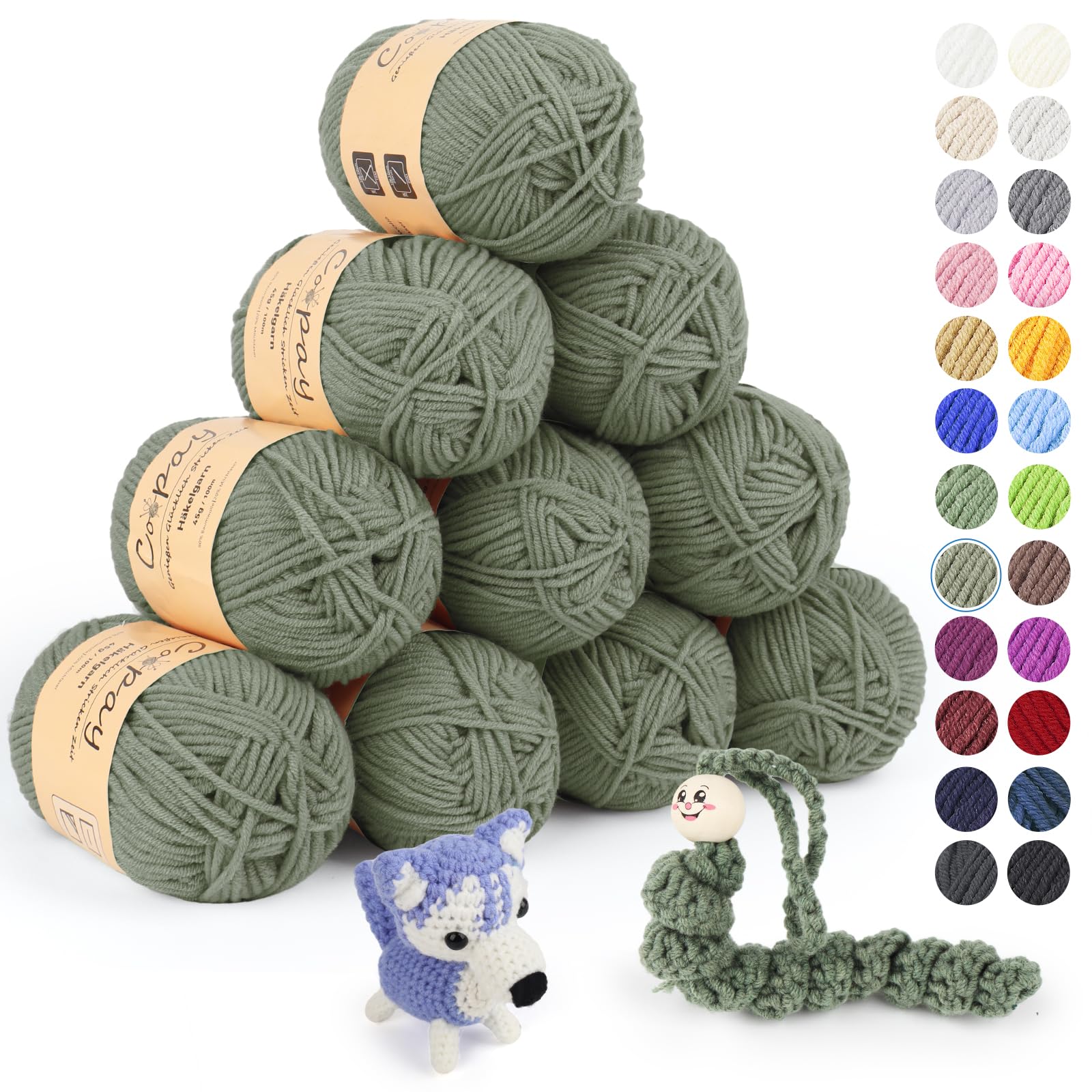 Coopay Wolle zum Häkeln, 450g (10x45g) Weiches Häkelgarn, 5 Faiding Wolle zum Stricken, Babywolle zum Häkeln für Anfänger, Super Weich Häkelgarn Babywolle für Häkel- und Strickprojekt
