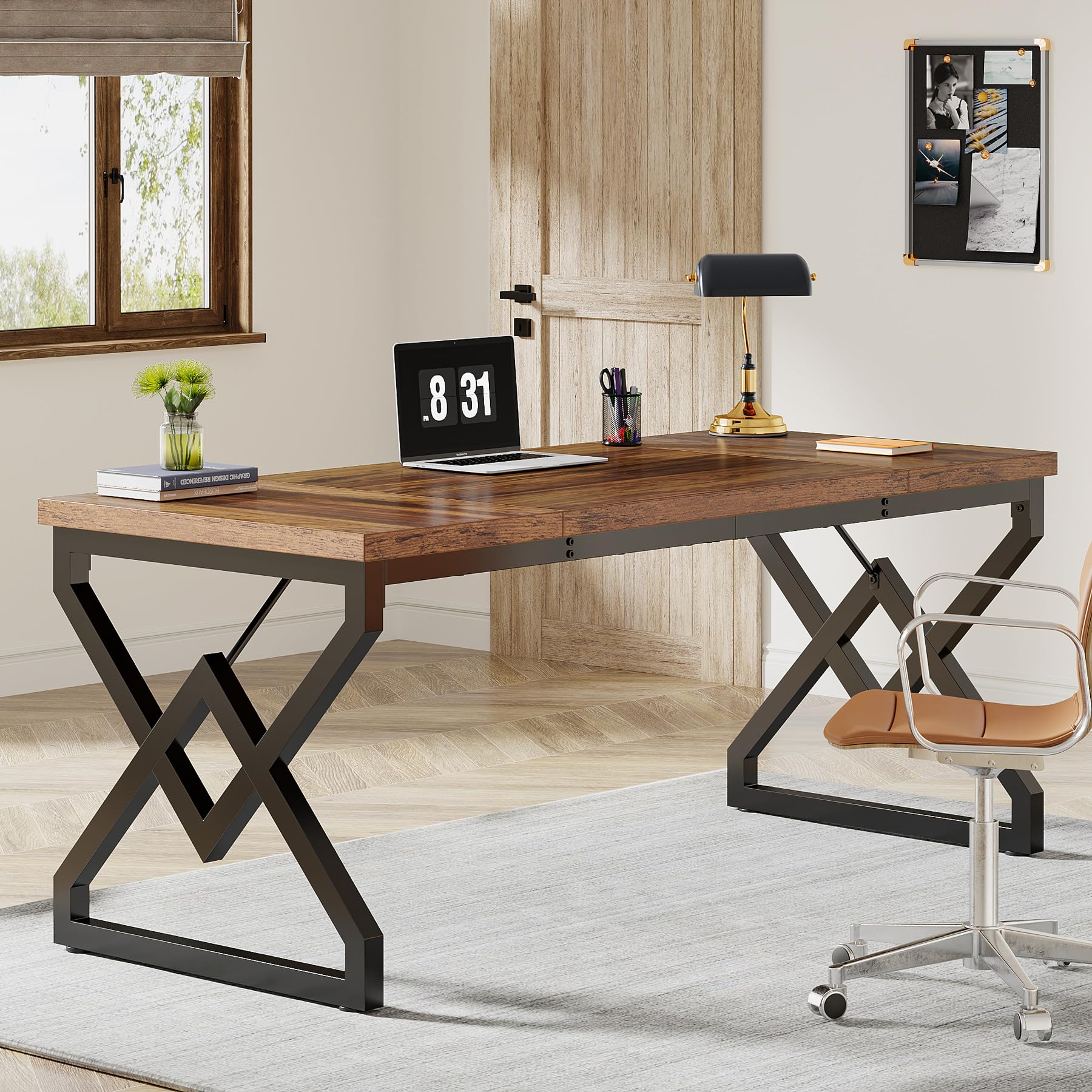 Tribesigns Scrivania, 160 x 70 x 75 cm Grande scrivania per ufficio con piano in legno extra spesso e struttura in metallo, postazione di lavoro, scrivania direzionale da studio per l'ufficio di casa