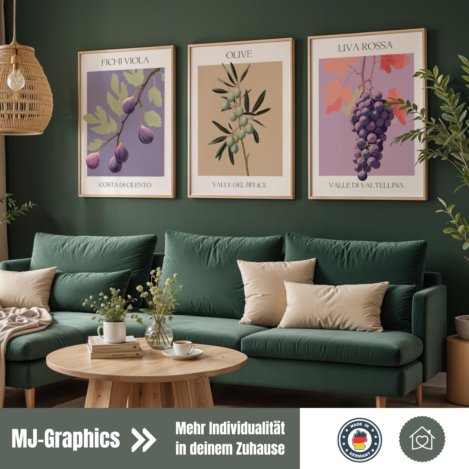 MJ-GRAPHICS® Olivenzweig Poster Natur Wandbild Deko A2 mit braunem Rahmen