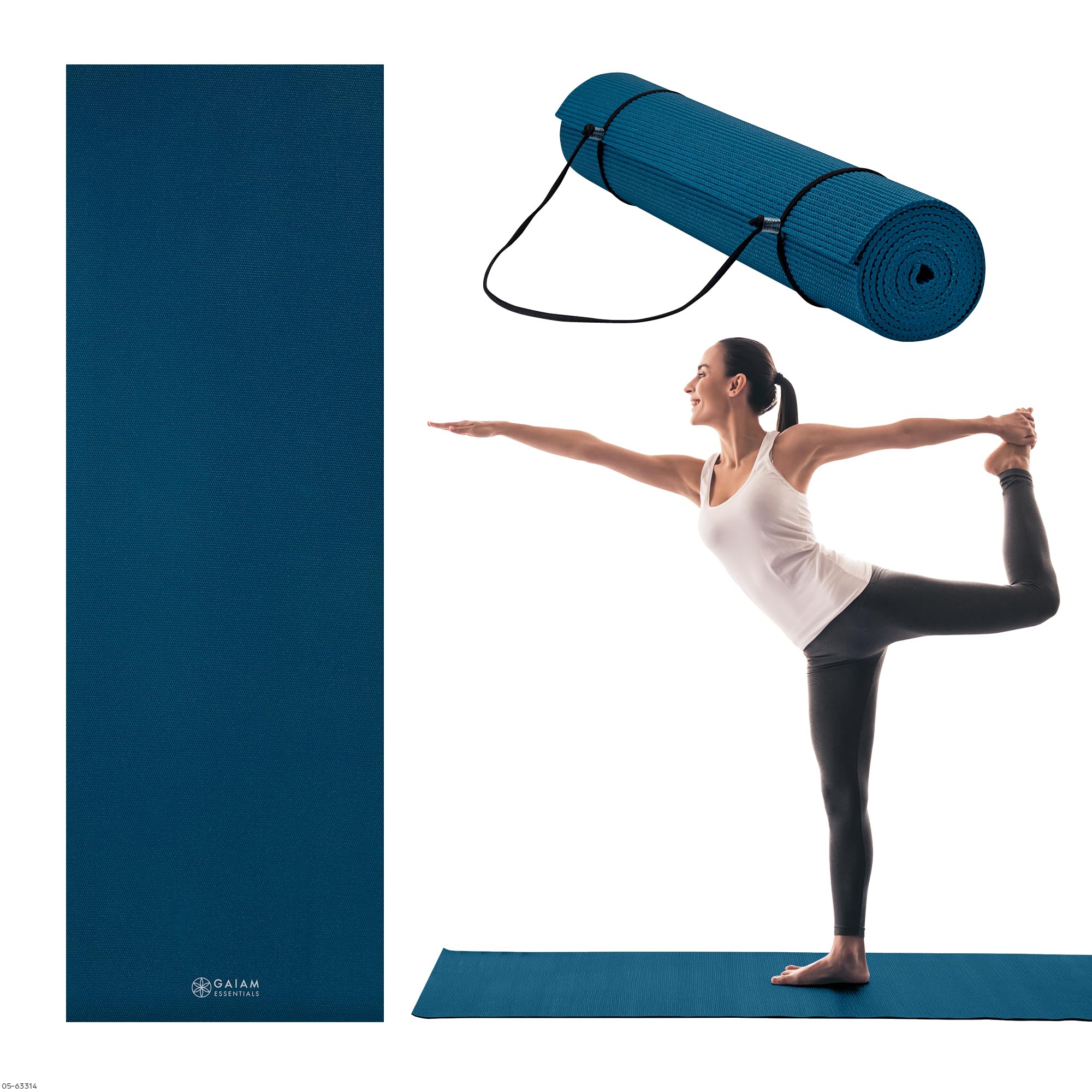 Gaiam Essentials Premium 6MM Yoga Mat with Carrier Sling (Navy)