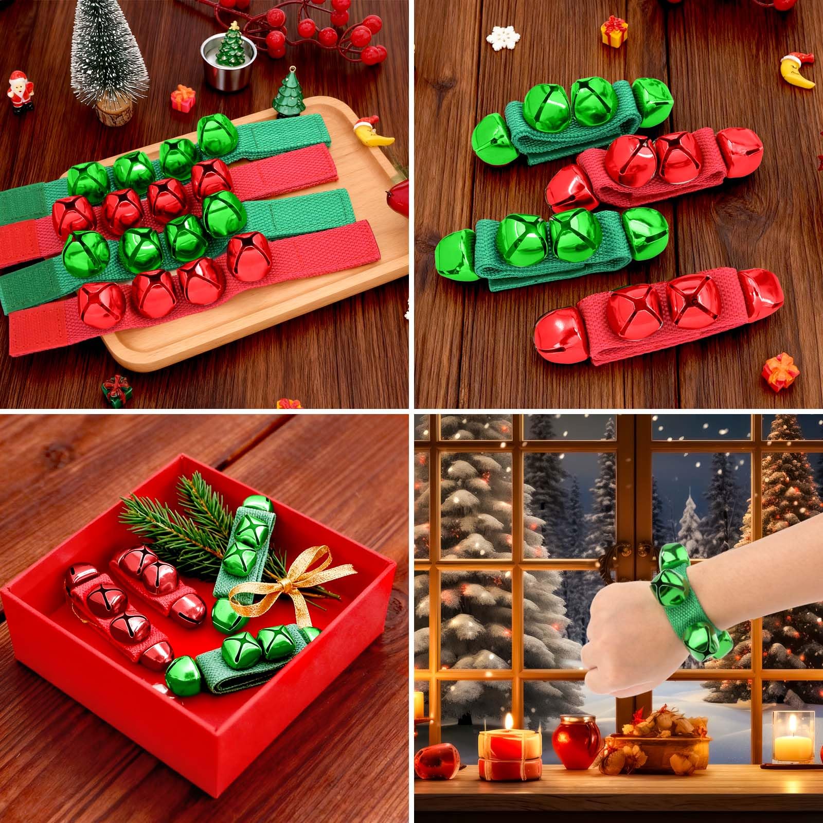 24 Pezzi Braccialetti Regolabili da Polso con Campanelle Jingle Strumenti Musicali a Percussione per Bambini Natale Generatori di Rumore Gadget per Feste (Rosso Verde)