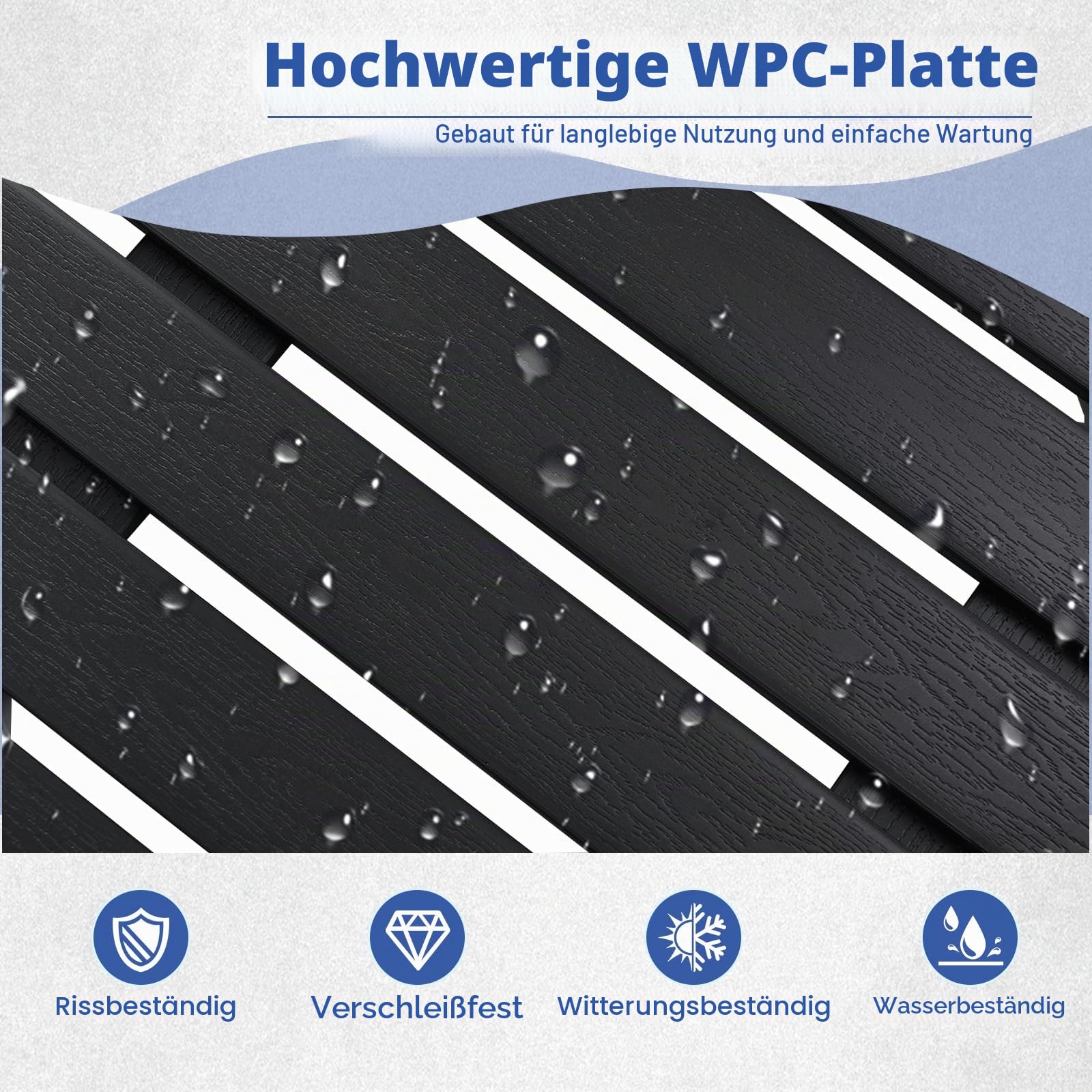 SOARS Badematte rutschfest & wasserdicht, Duschmatte aus WPC mit Holzoptik, Bodenplatte für Innen- und Außenbereich, 100 x 60cm, Schwarz