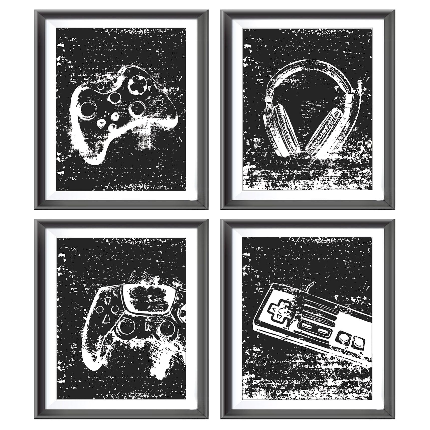 Juego de 4 pósteres de videojuegos retro sin marco para decoración del hogar, habitación de niños, sala de juegos, decoración de videojuegos en blanco y negro, arte de pared, regalo para niños gamers