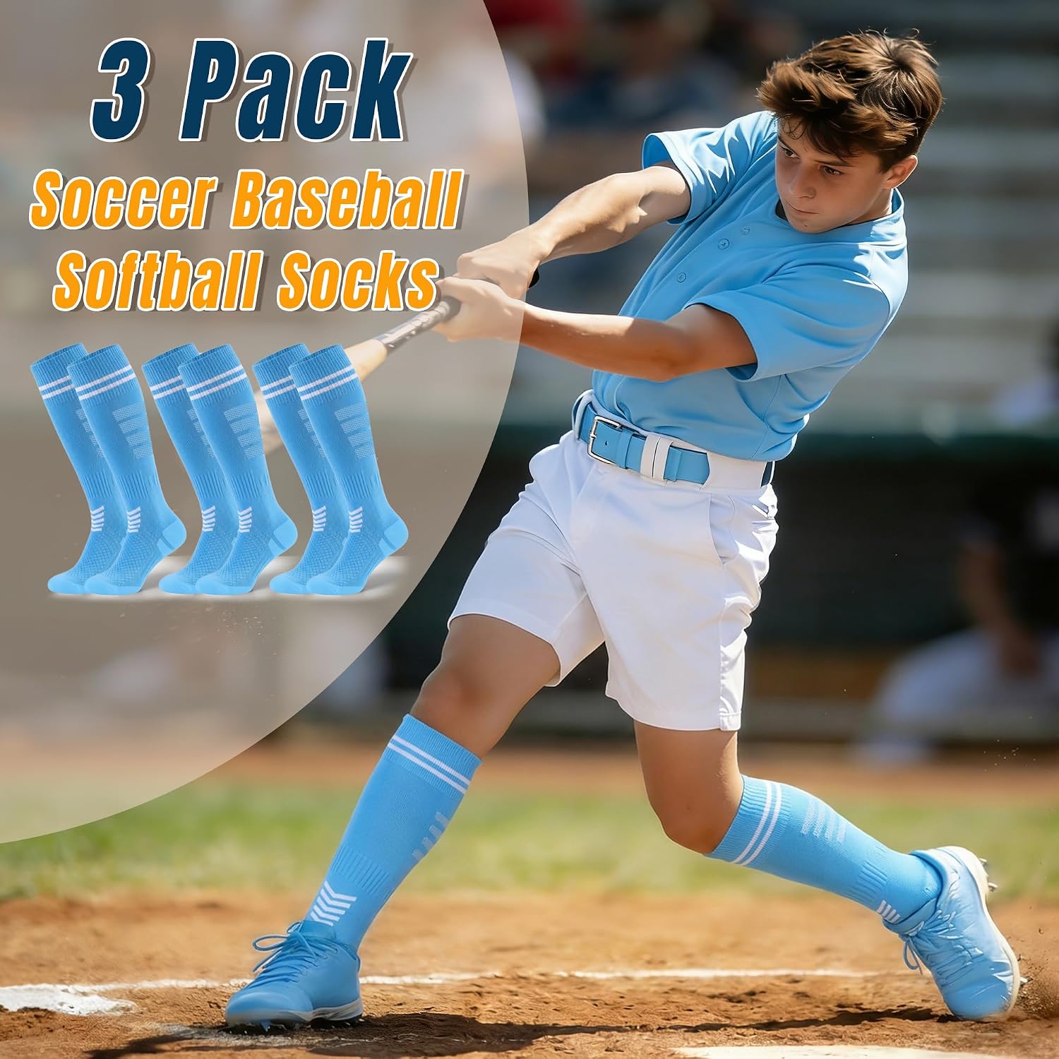 XZQTIVE 3 Pack Soccer Socks Football Socks for Kids Youth Adult Over the Calf Athletic Sport Baseball Softball Socks