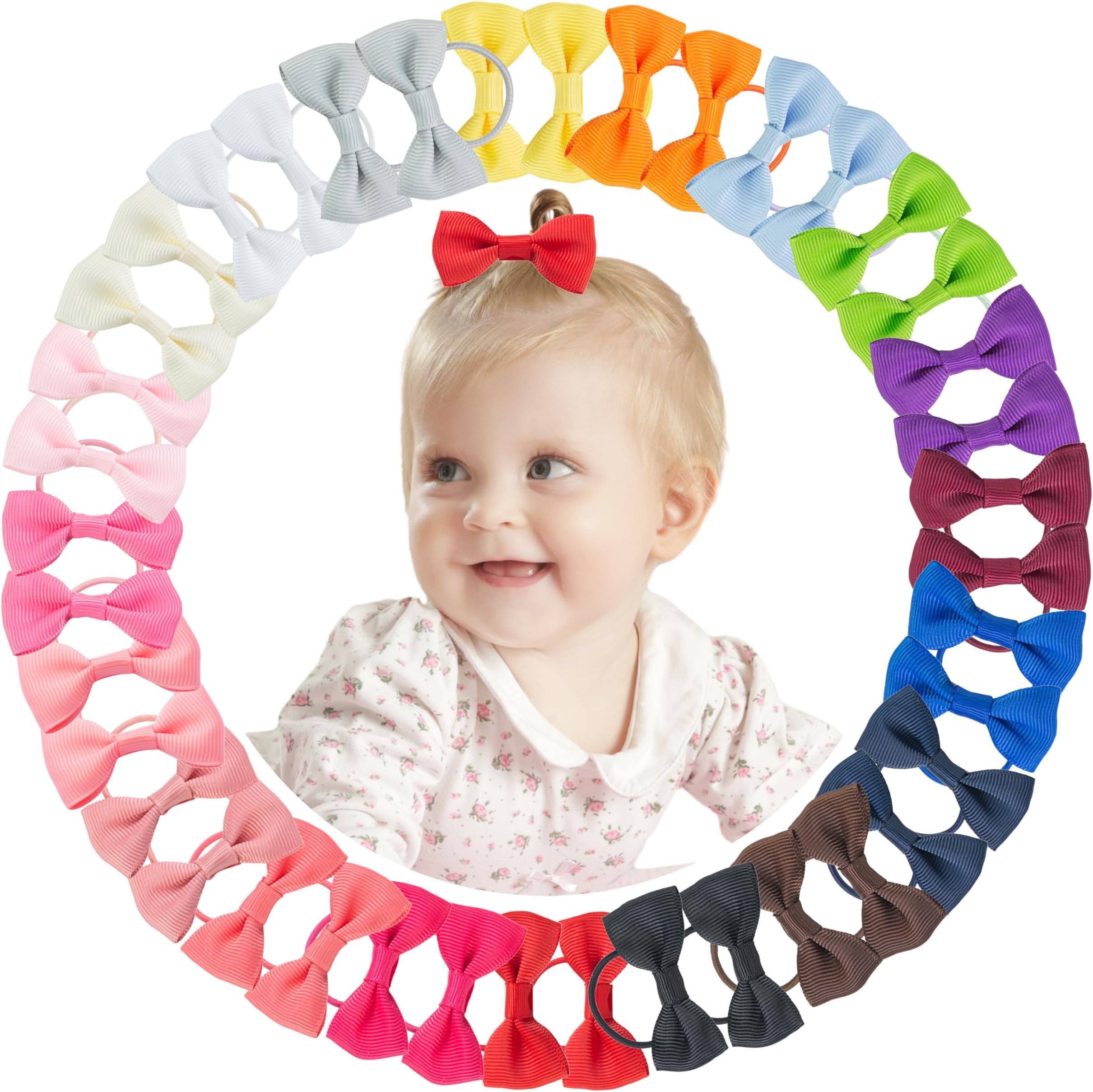 Baby Hair Ties With Bows - 40Piece 2Inch Small Elastic Hair Ties For Girls Ponytail Holders Toddler Hair Accessories For Girls