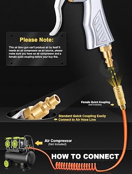 JASTIND Industrial Air Blow Gun, 8-14 Inch & 2 Steel Air Flow Extensions