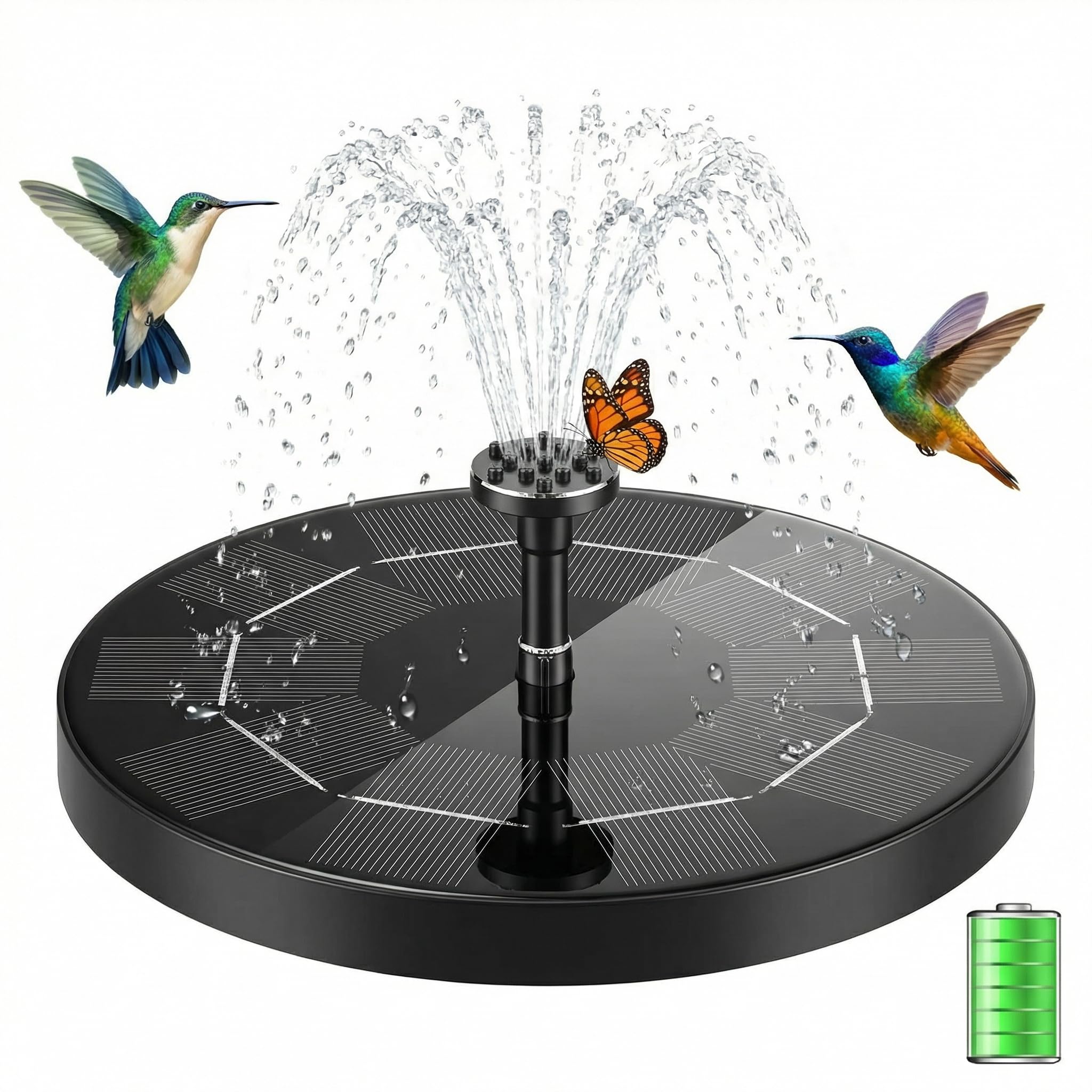 Solar Springbrunnen mit 3.5 Watt, 2026 Upgrade Solar Teichpumpe Wasserpumpe - Arbeiten an Trüben Tagen, Solar Schwimmender Fontäne Pumpe mit 6 Düsen für Garten,Vogel-Bad,Fisch(18cm)