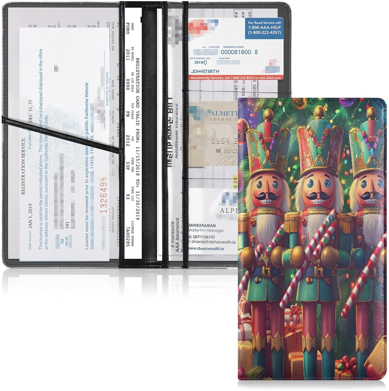 Three Christmas Nutcracker Car Registration and Insurance Holder Vehicle Glove Box Organizer Car Accessories Wallet Case for Women Men 202b9098