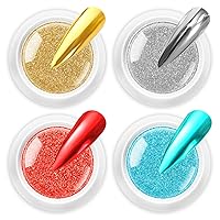 Vista 20 de 6 tarros de polvo de uñas cromado, juego de polvos de uñas con efecto cromado, polvo brillante con brillo para uñas con efecto espejo mágico