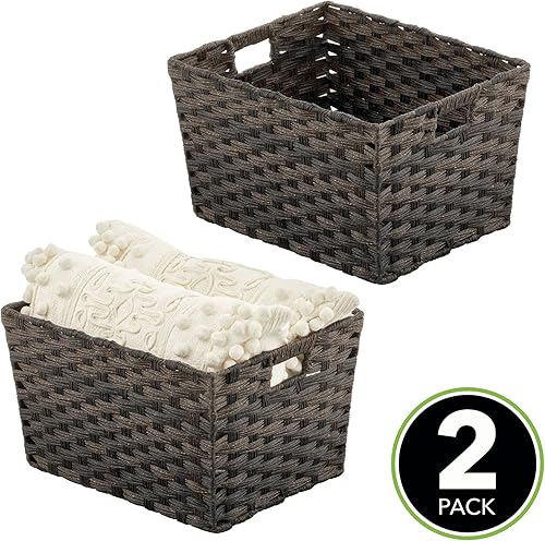 Miniatura 2 de mDesign Cestas de almacenamiento para el hogar de cuerda trenzada rectangular ancha con asas, para organizar armario, dormitorio, baño, sala de