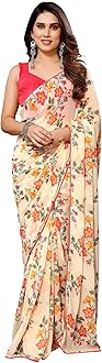MOHIT CREATIONSWomen's Party Wear Georgette Printed Border Ready To Wear Saree With Unstiched Blouse Piece
