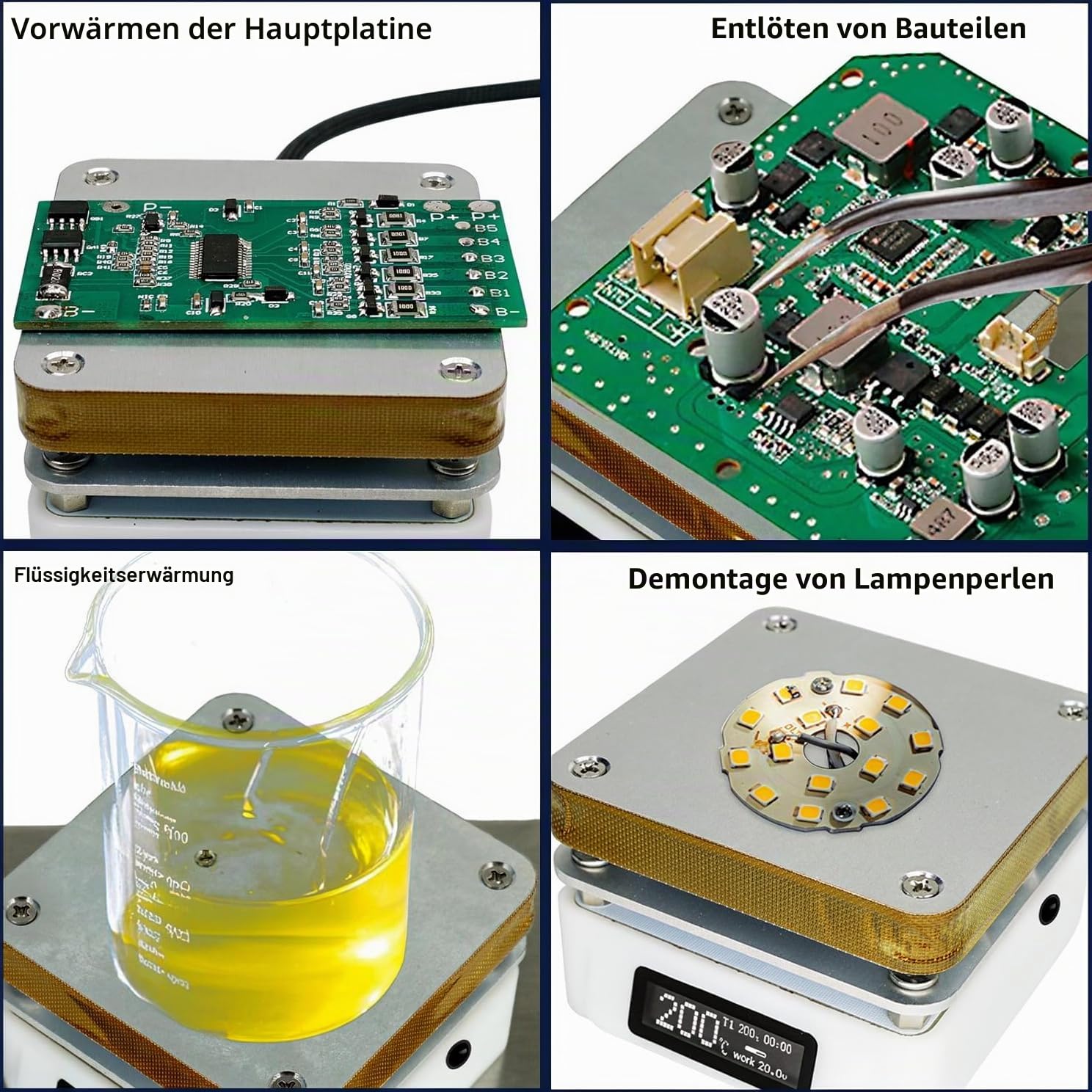 PCB Heizstation, 95W Lötstation Heizplatte, T55 Heizplatte Löten SMD, 25V Rework Heizung, Vorwärmen Lötstation, Labor-Heizplatten, Mini-Heizplatte, 55x55MM mit OLED-Display für Reparatur DIY Labor