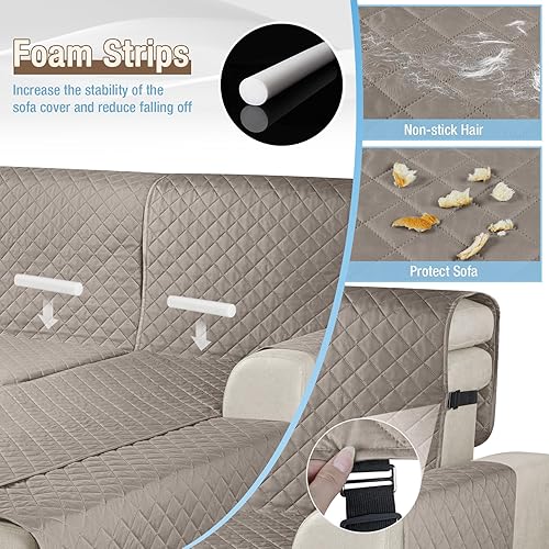 Miniatura 11 de KinCam Fundas de sofá modulares 100% impermeables, fundas reversibles en forma de L, 3 piezas, fundas de sofá para tumbonas seccionales