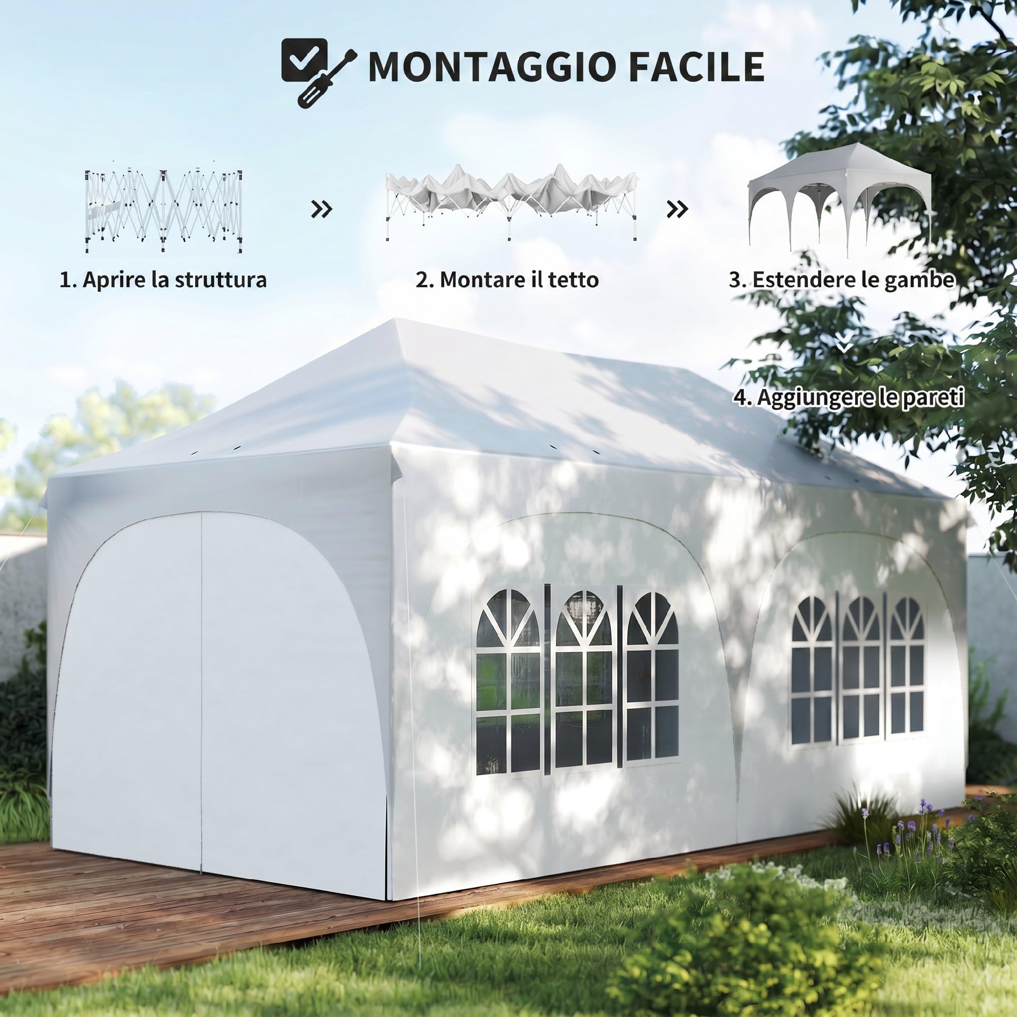 Outsunny Gazebo 3x6 m Pieghevole Pop Up Altezza Regolabile con Pareti Laterali UV30+ per Esterno Grigio Chiaro/Bianco