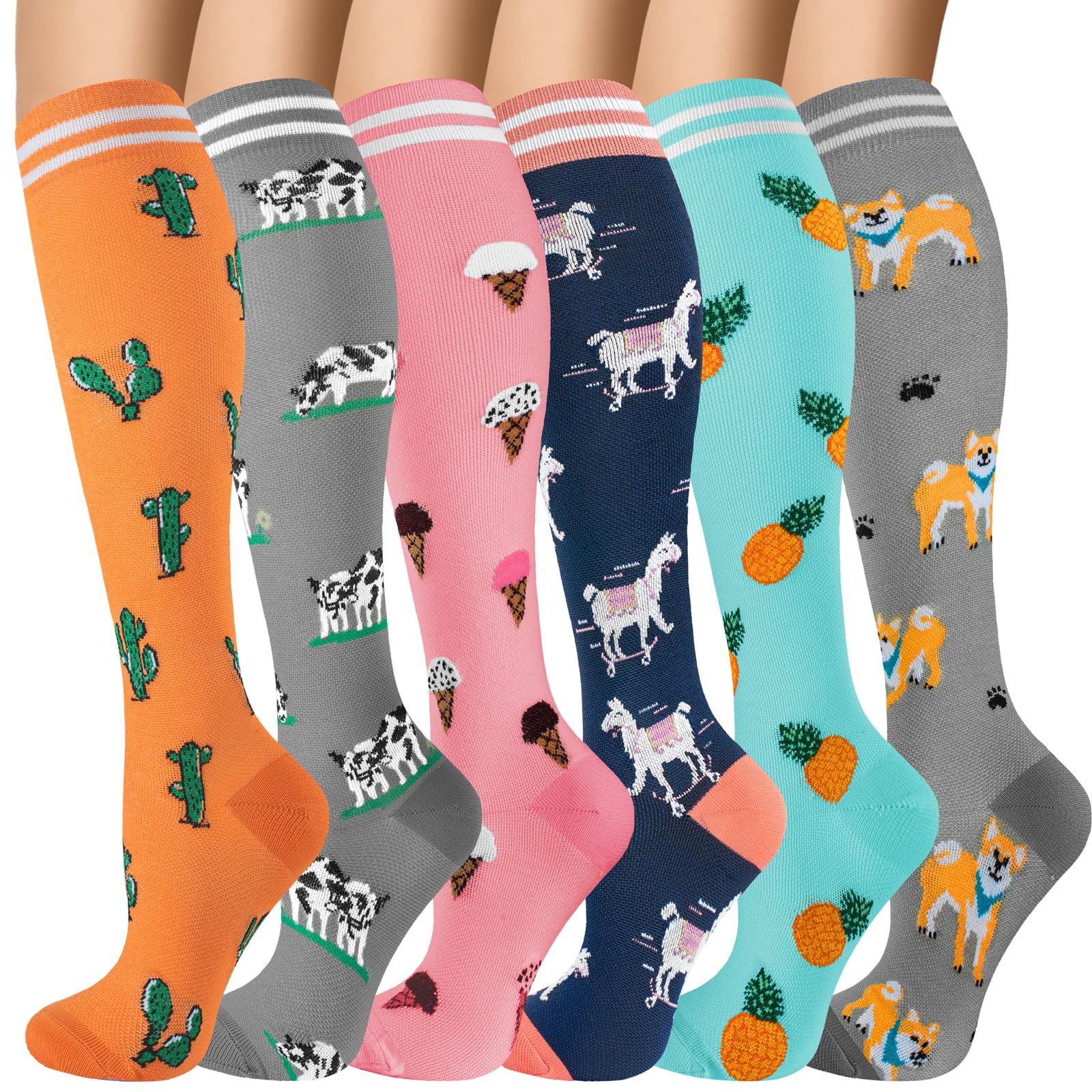cerpite Compression Socks for Women &amp; Men 6 Pairs Knee High Compression Socks 20-30 mmhg Best for Running,Nurse,Travel