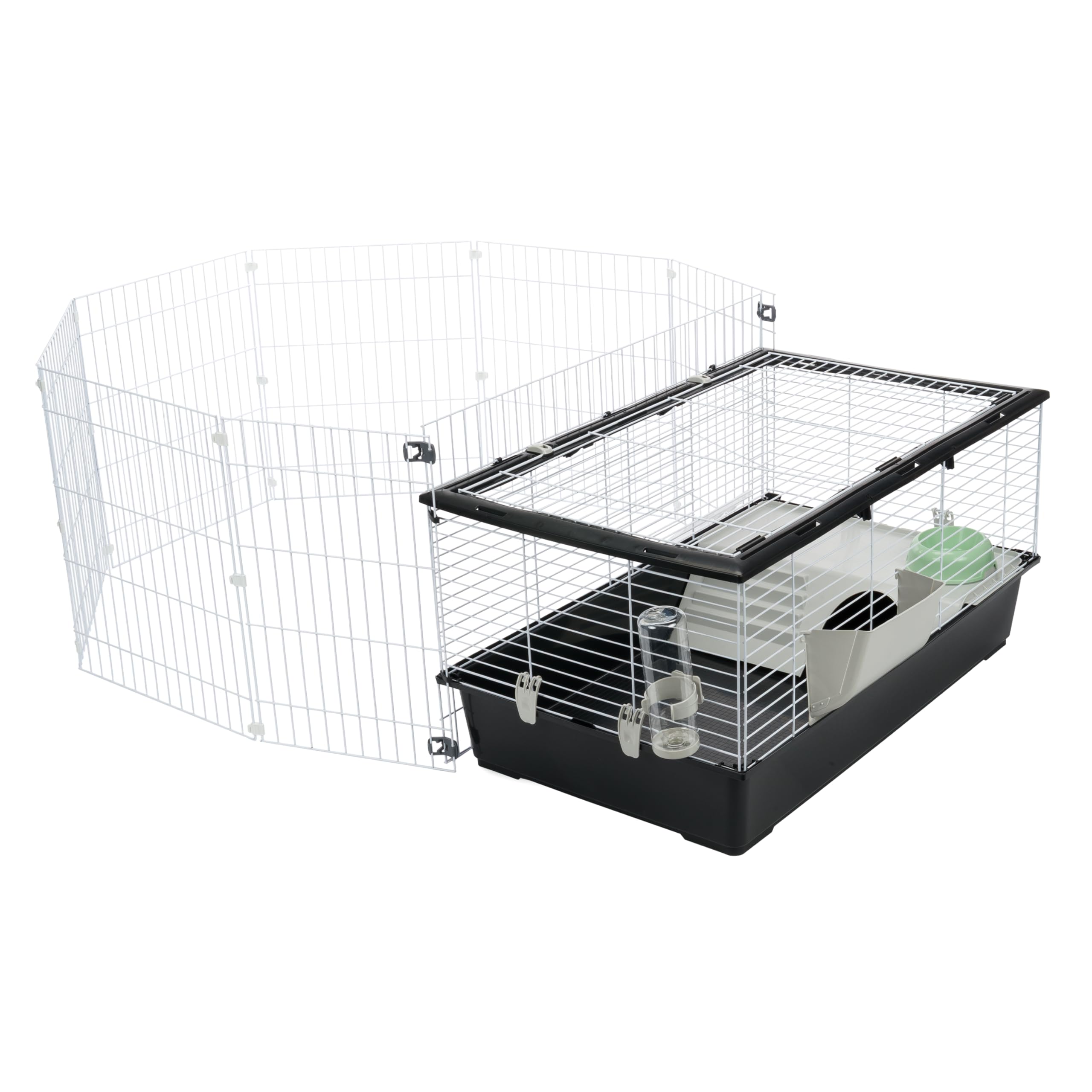 Ferplast Jaula Conejo PARKHOME 100, Jaula para Cobayas Conejos, con Recinto para Conejos, Valla para Mascotas, Casita Conejo y Bebedero, 95 x 177,5 x h 56 cm, de Plástico con Techo Abrible