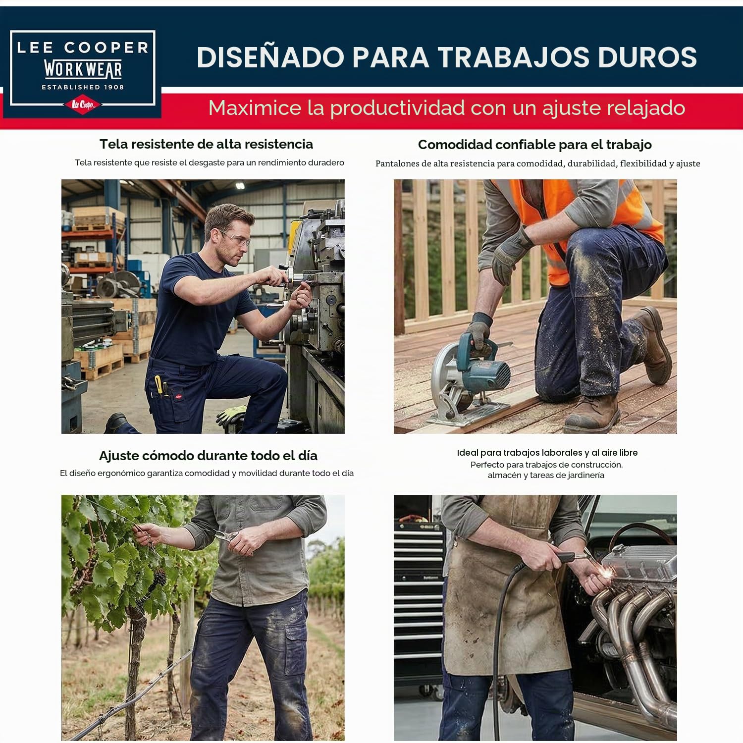 Lee Cooper LCPNT206 Ropa de Trabajo para Hombres con múltiples Bolsillos y Bolsillos para Rodilleras, Pantalones de Carga de Trabajo
