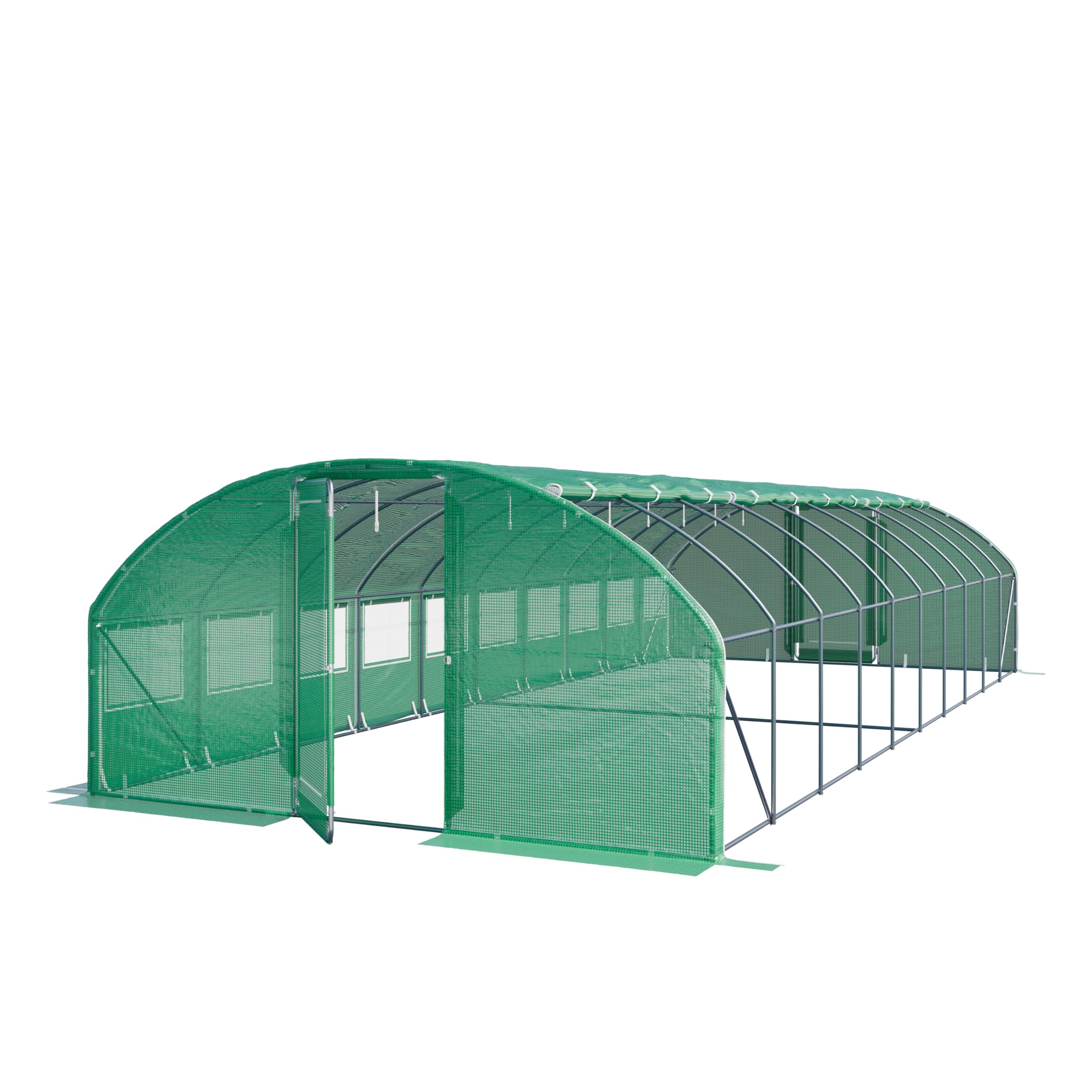TOOLPORT Invernadero túnel Premium 4x10m con Puerta abatible y Lona PE 180g/m² Verde Transparente